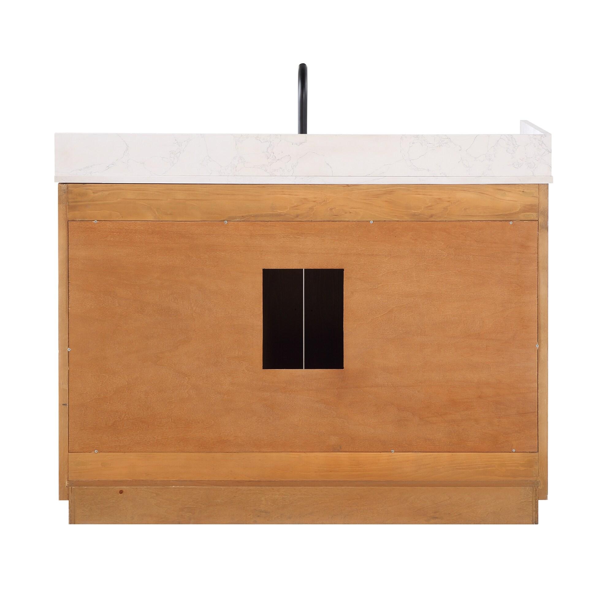 Gavino 48" Wood Vanity in Light Brown with Composite Stone Top and Mirror