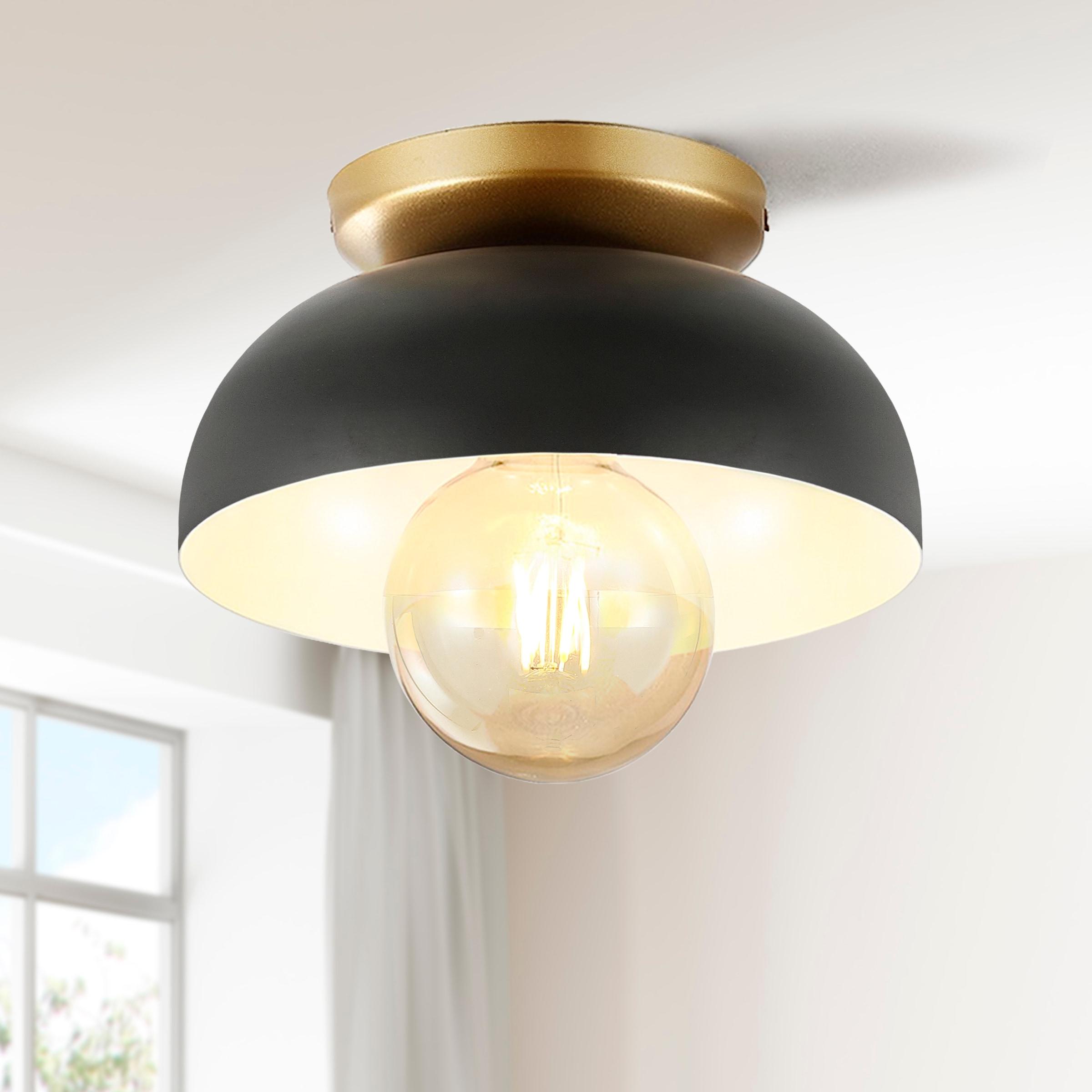 Paulina 8.5" 1-Light Classic Industrial Iron LED Flush Mount, Black/Gold Painting