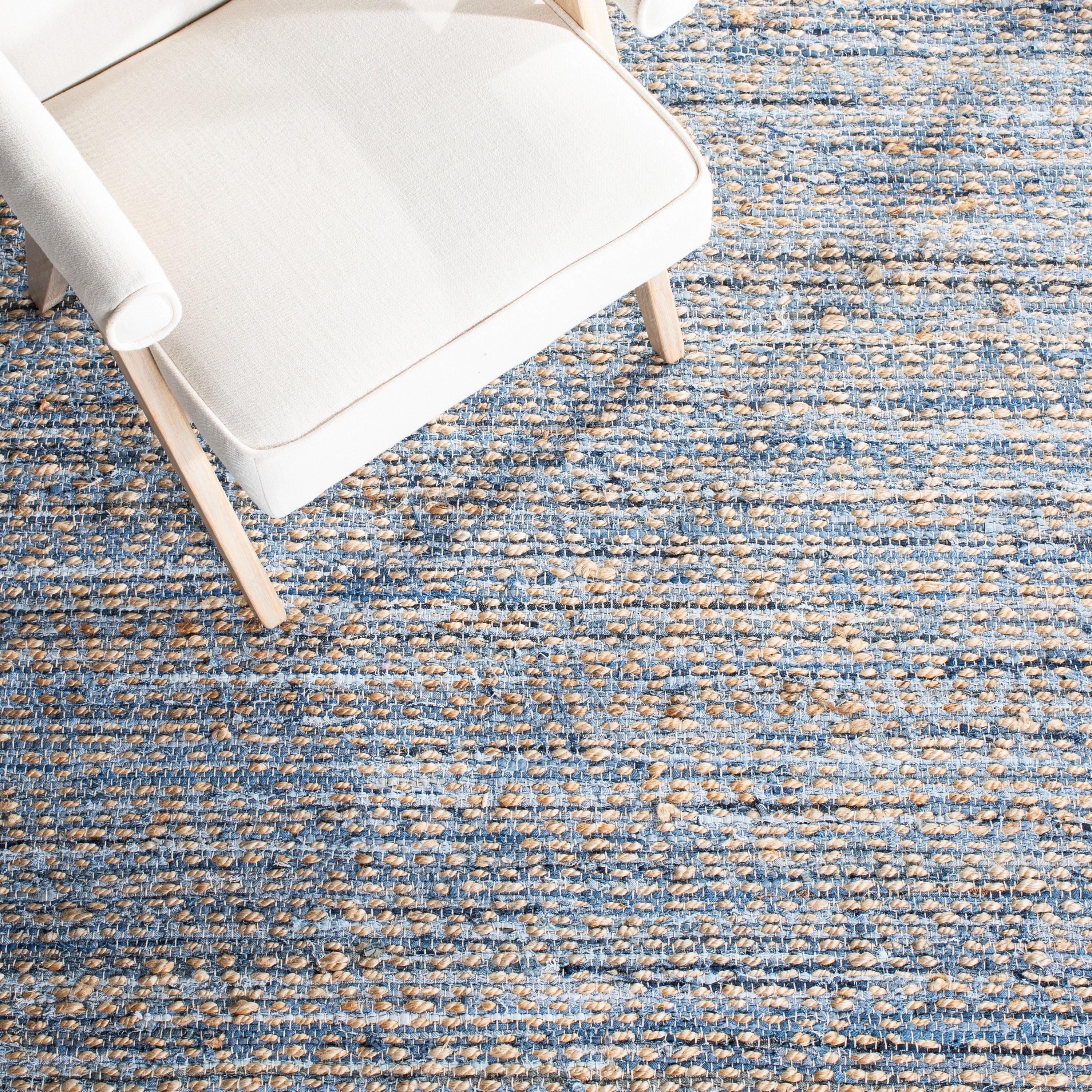 SAFAVIEH Cape Cod Leo Braided Striped Jute Area Rug, 11' x 15', Natural/Blue