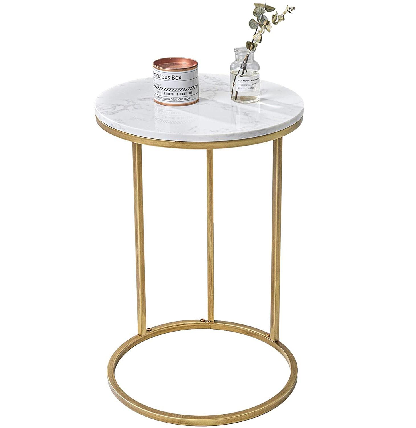 Modern 16 in Gold C-Top Faux Marble Side Table