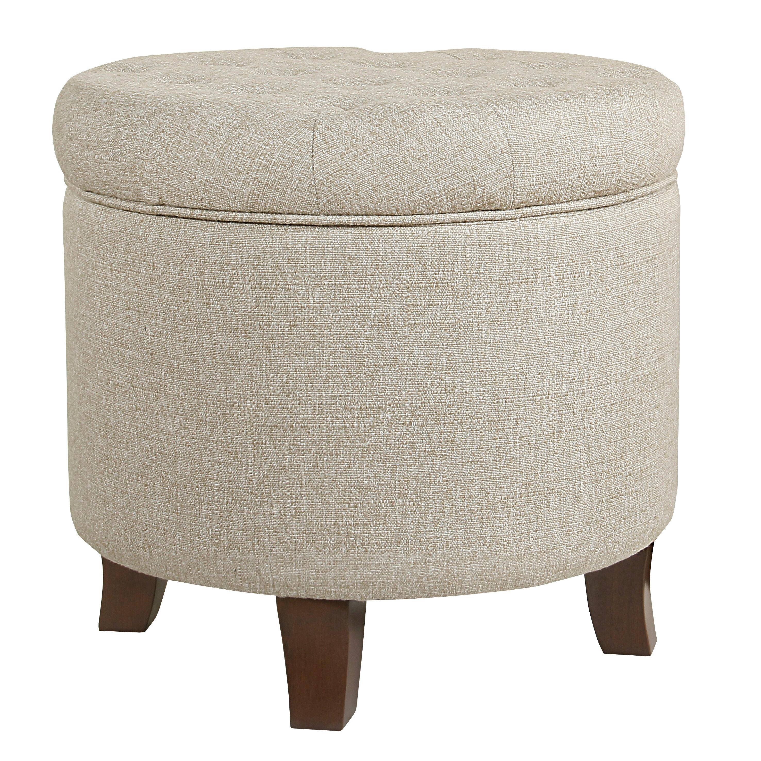 HomePop Boho Tufted Storage Ottoman Twine Light Brown: Upholstered, Plywood Frame, Foam Fill