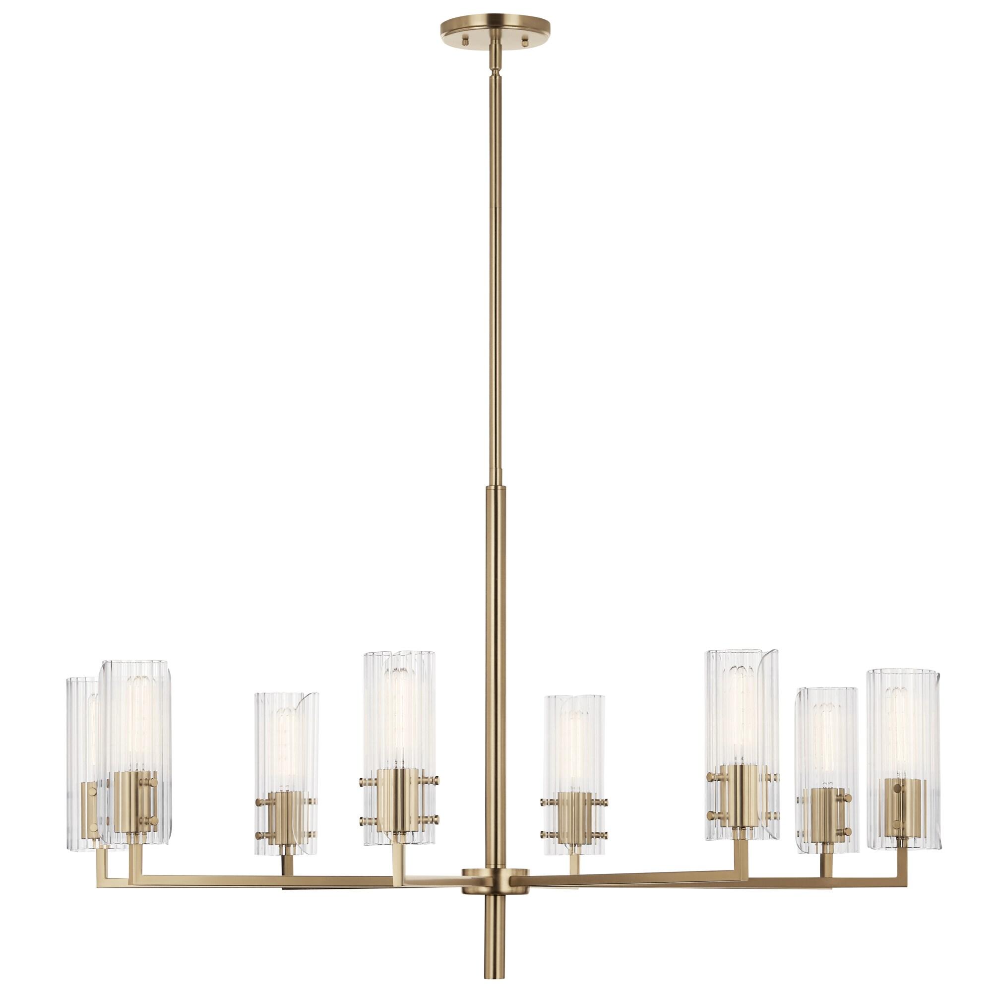 Champagne Bronze 8-Light Chandelier with Clear Fluted Glass Shades