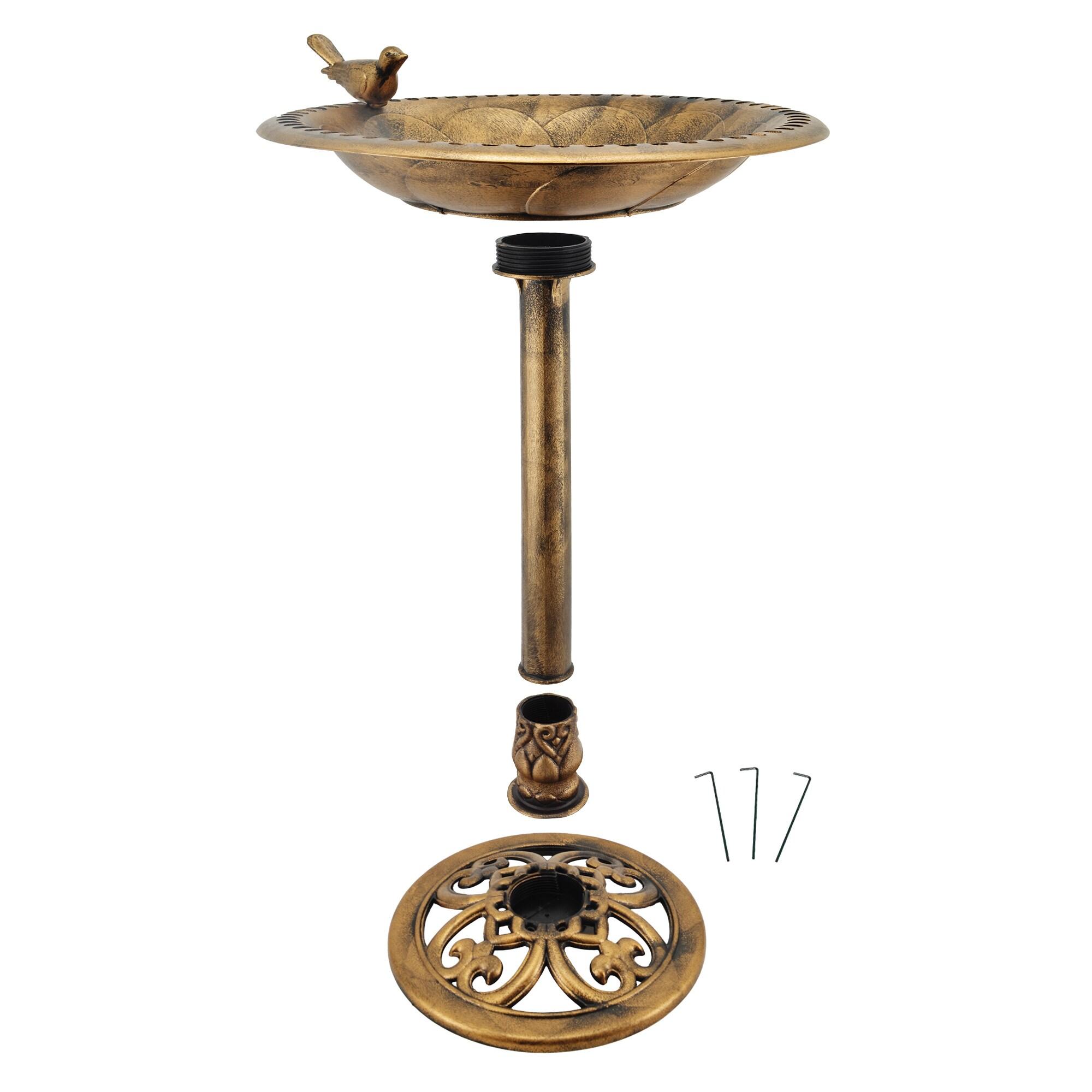 Bronze Polypropylene Decorative Birdbath with Bird Accent