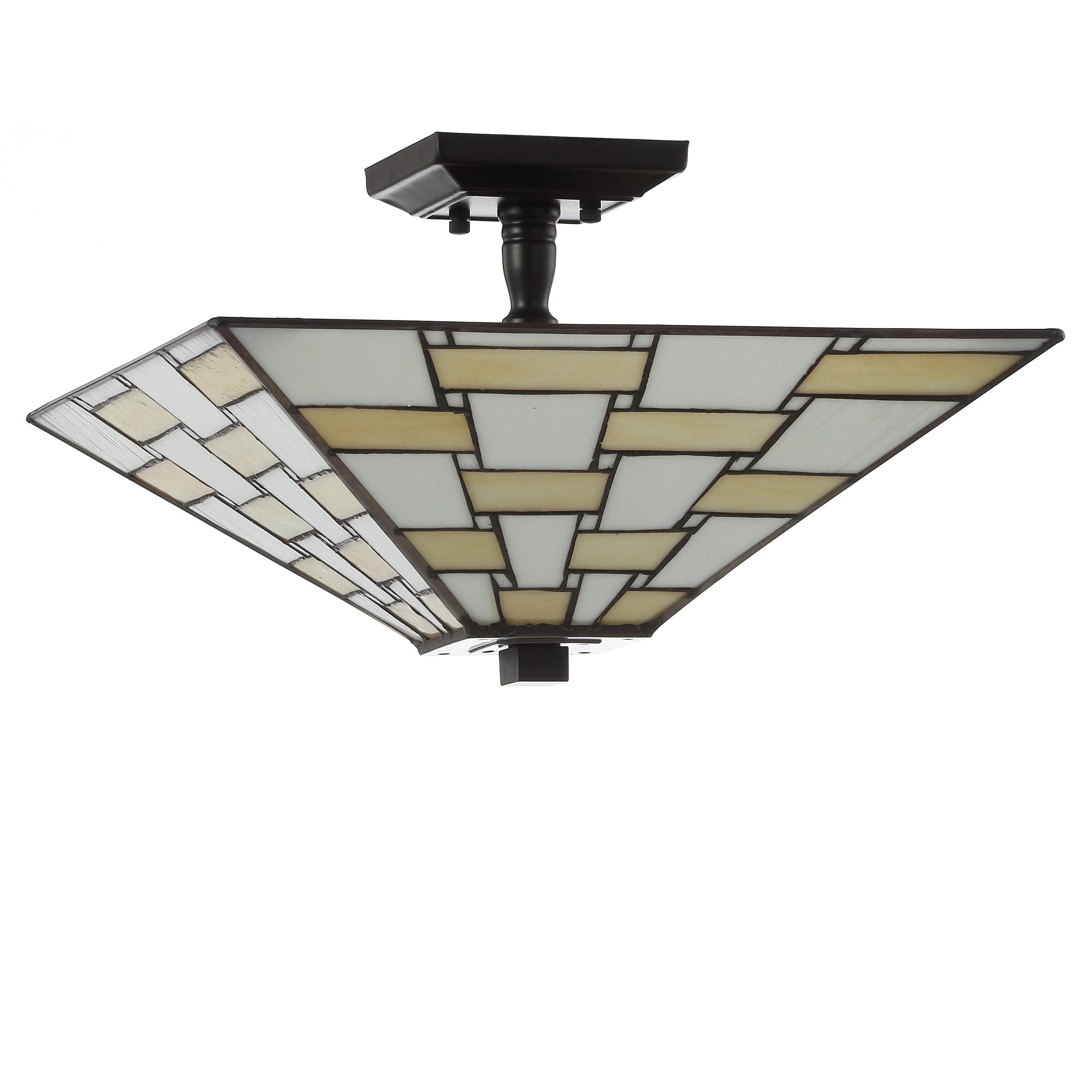 Jason 15.7 in. Tiffany-Style Glass/Metal White/Cream LED Semi-Flush Mount