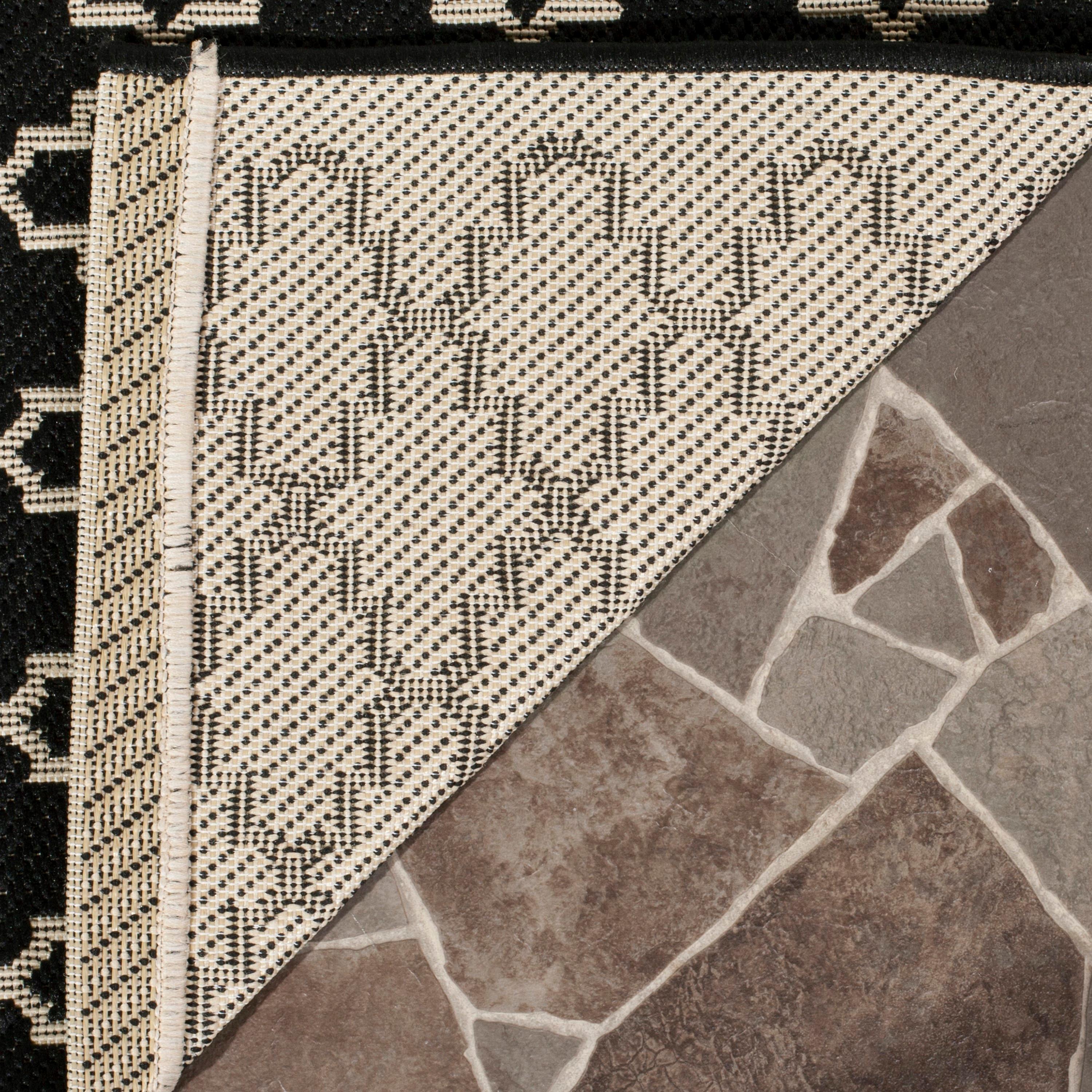 SAFAVIEH Courtyard Hilbert Geometric Indoor/Outdoor Runner Rug, Black/Beige, 2'3" x 8'