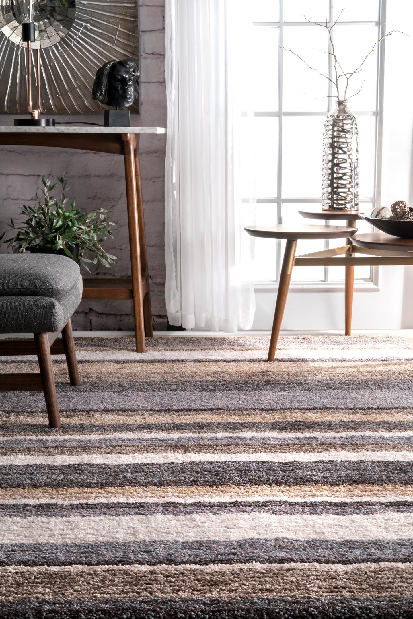 Nuloom Drey Striped 5x8 Shag Area Rug for Living Room Bedroom Dining Room Nursery, Beige Multicolor/Brown