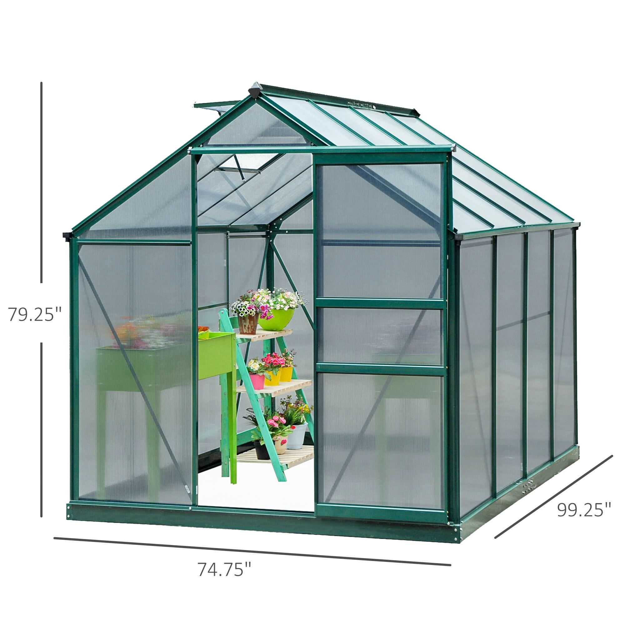 Outsunny 6.2' x 8.3' x 6.6' Polycarbonate Greenhouse, Heavy Duty Outdoor Aluminum Walk-in Green House Kit with Vent & Door for Backyard Garden, Green