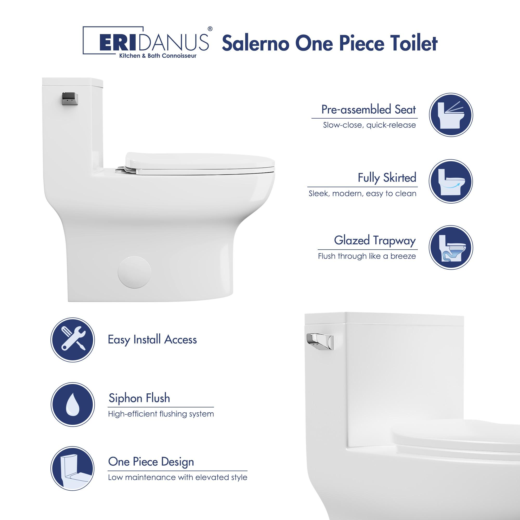 Eridanus One Piece Toilet Elongated With Soft Closing Seat, Comfortable ADA Compliant 17" Chair Height Seat, Powerful & Quiet Left Side Trip Lever Flush (1.28 GPF), 12" Rough-In