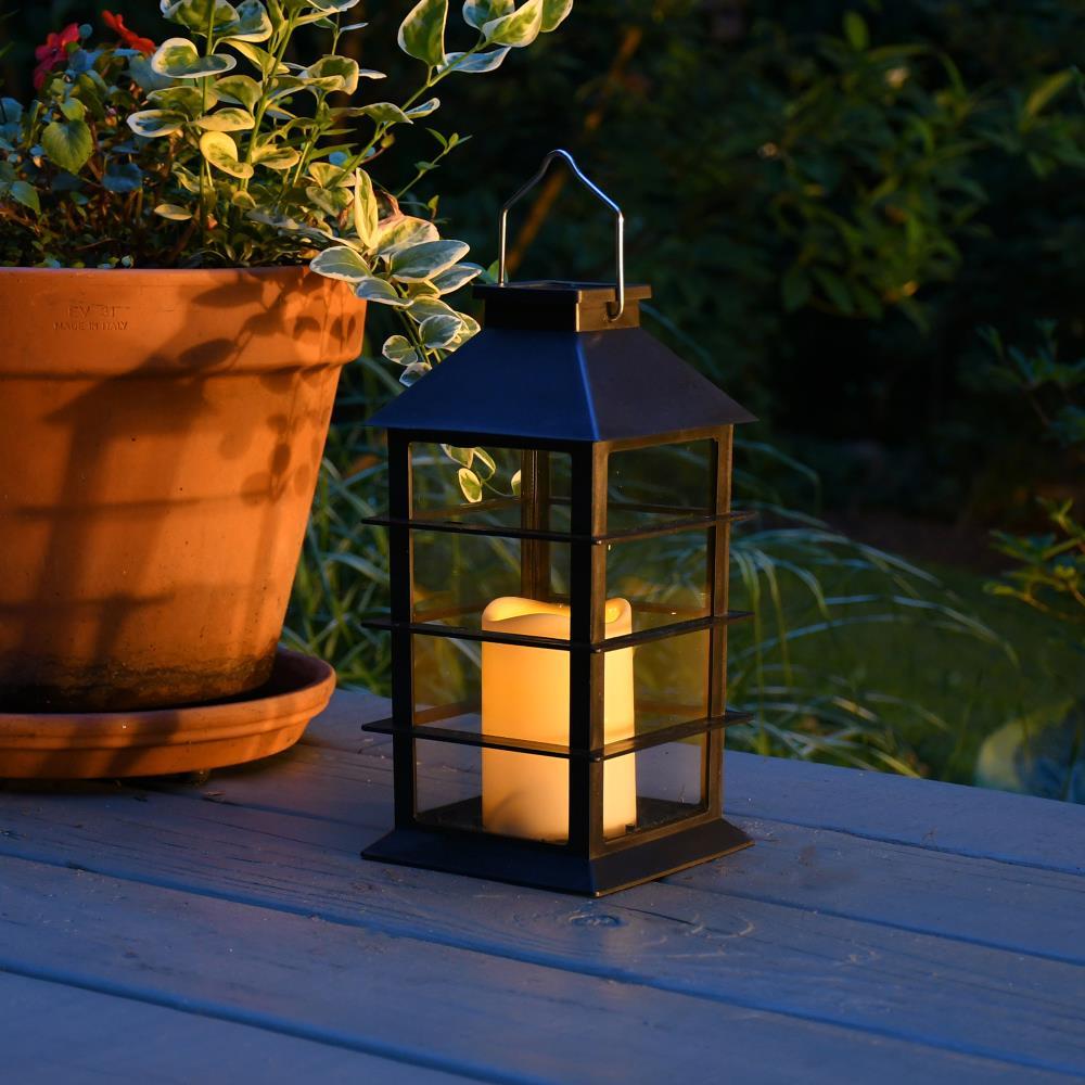 LumaBase Solar Powered Lantern with LED Candle - Horizontal Black