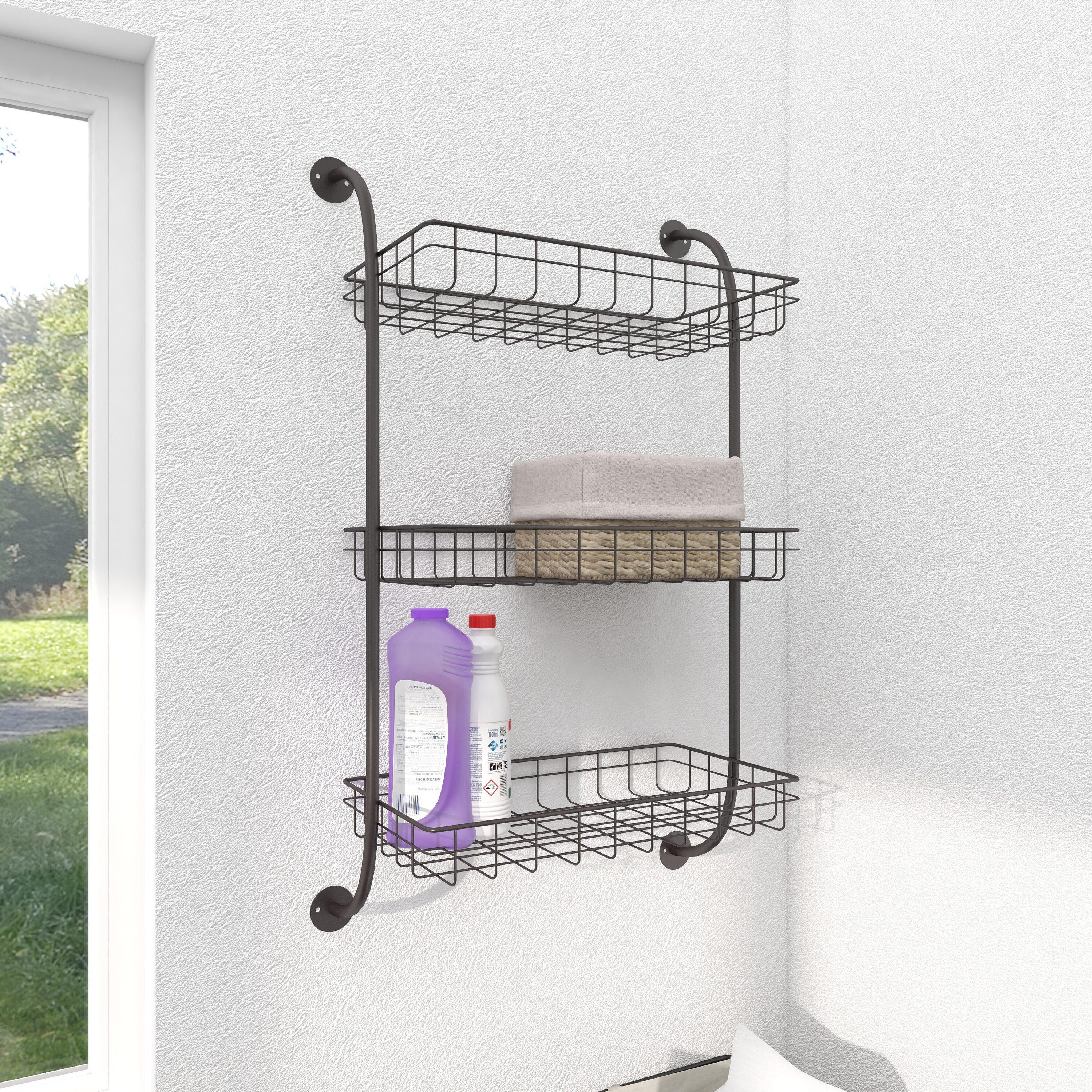 DecMode 21" x 10" 3-Tier Black Wall Shelf with Suspended Baskets