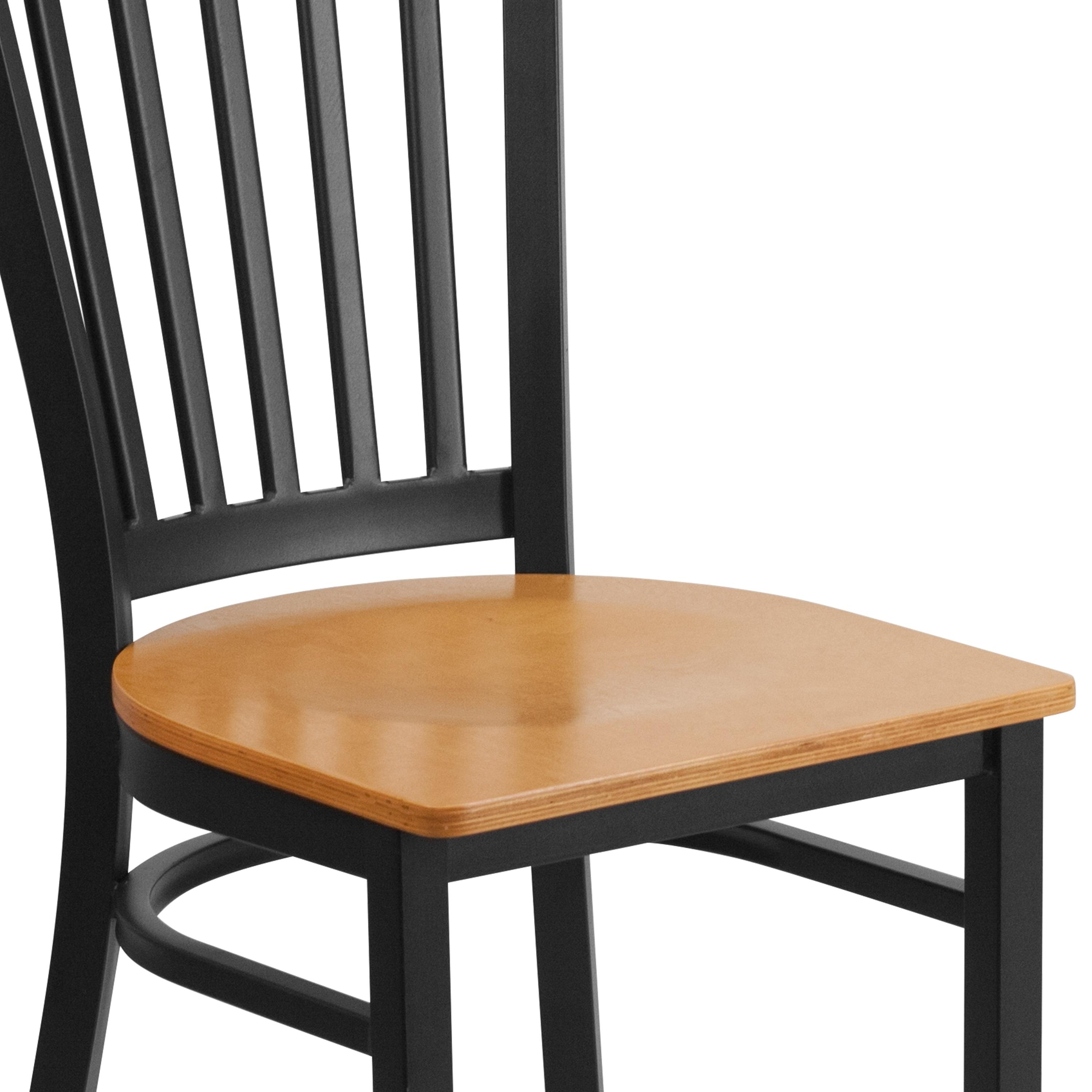 Flash Furniture HERCULES Series Black Vertical Back Metal Restaurant Chair - Natural Wood Seat