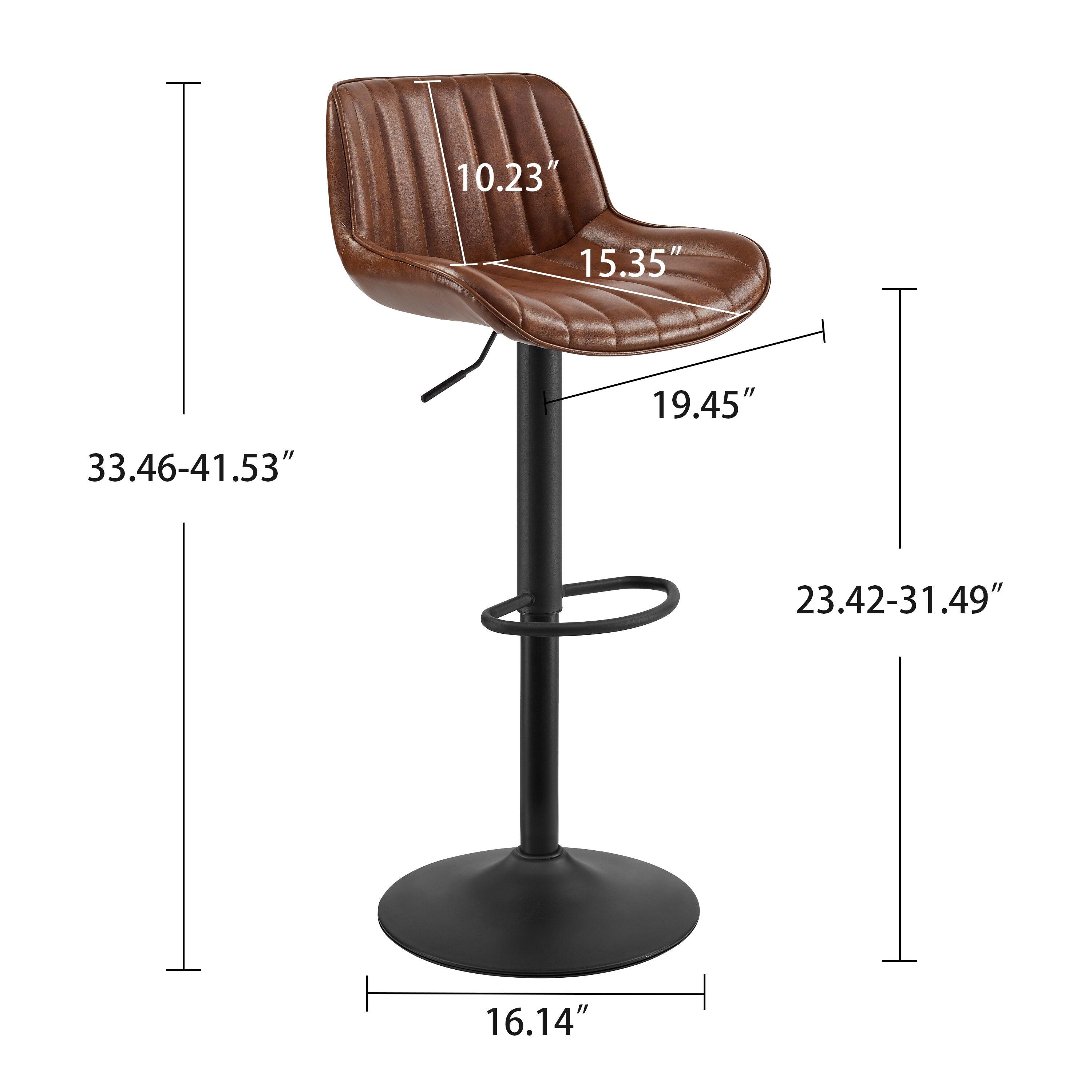 Art Leon Rustic Bar Stools Set of 2, Faux Leather with Backrest Chrome Legs, Upholstered Swivel Kitchen Stools, Cognac