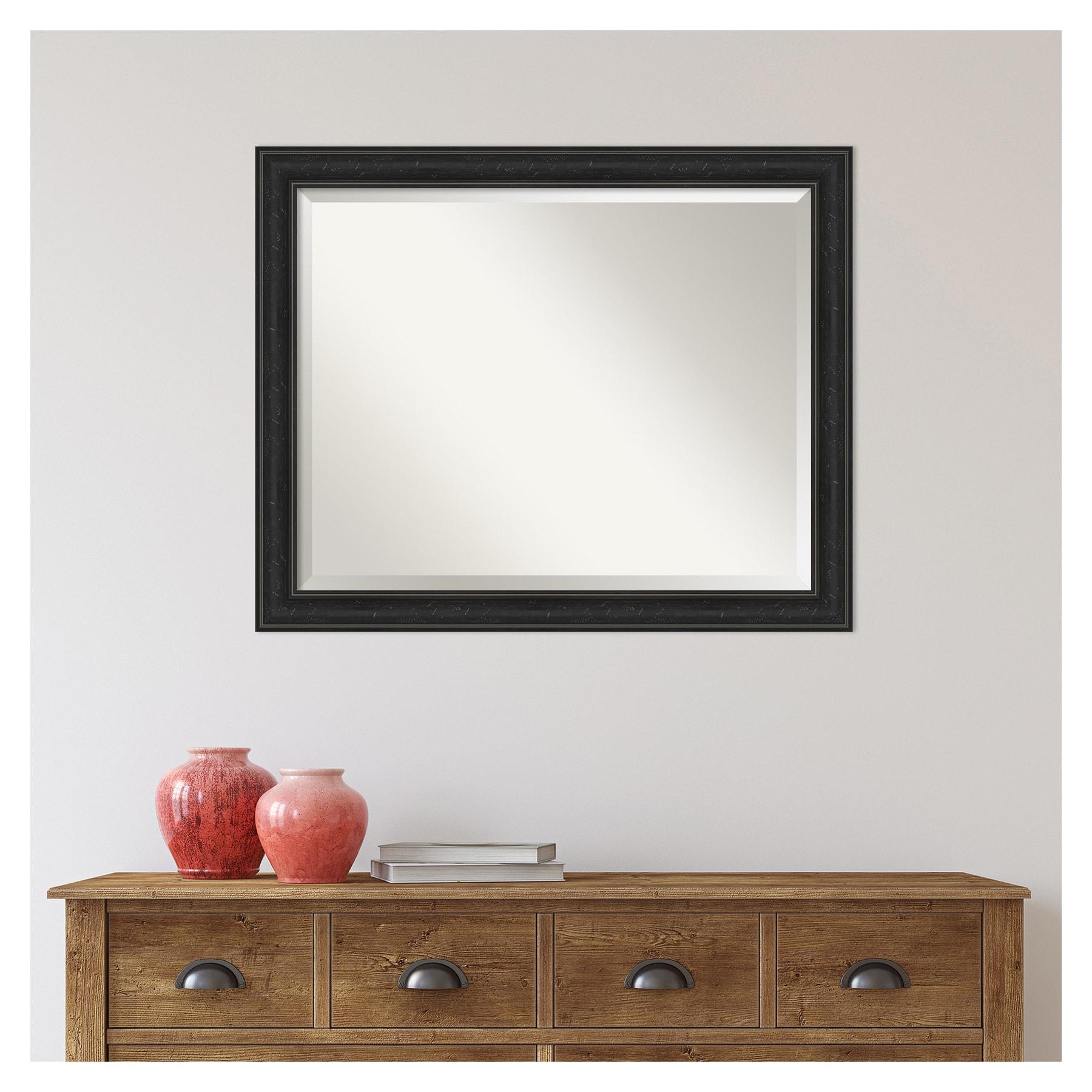 Amanti Art Beveled Bathroom Wall Mirror - Shipwreck Black Narrow Frame Outer Size: 32 x 26 in
