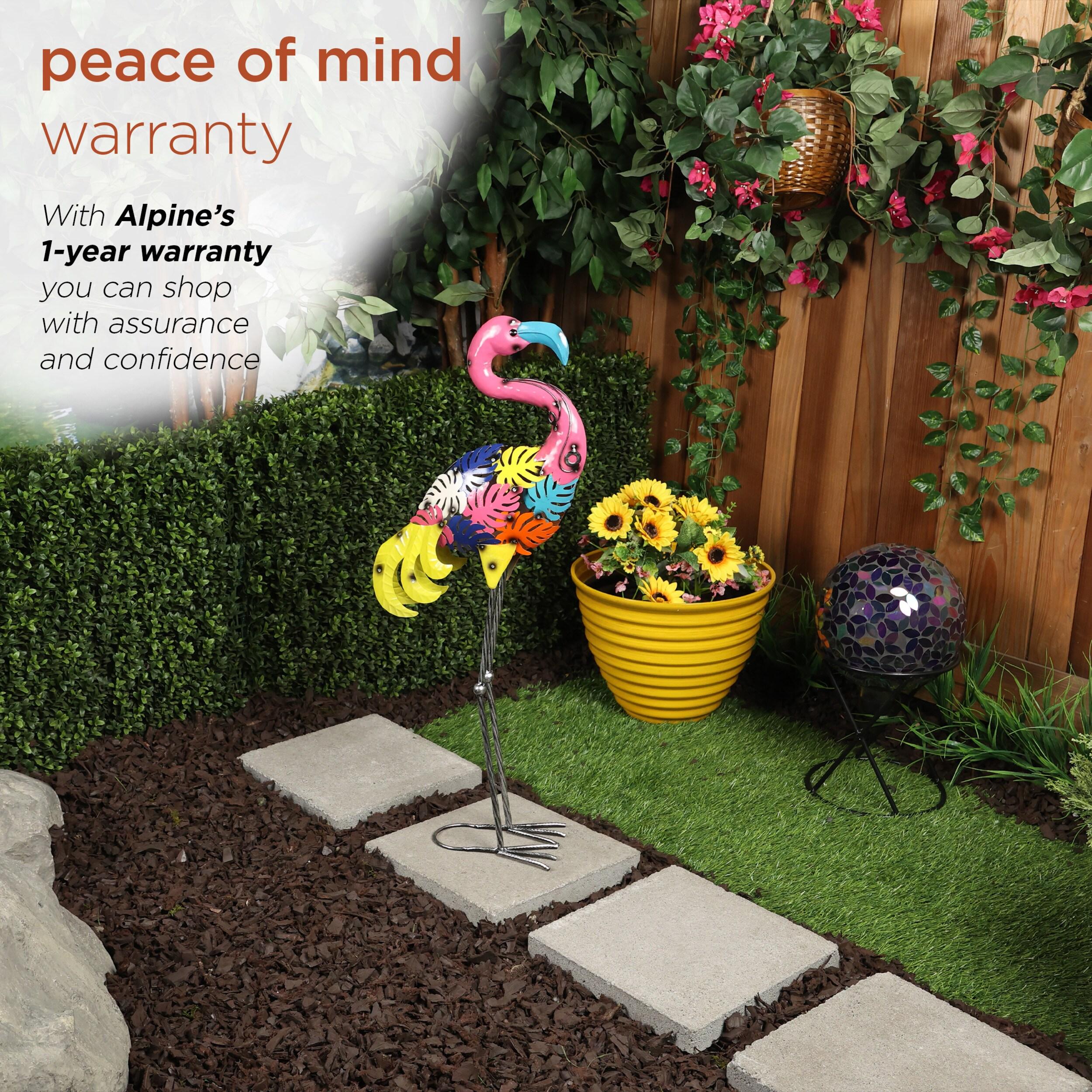 Alpine Corporation Metal Colorful Flamingo with Leaves Decor