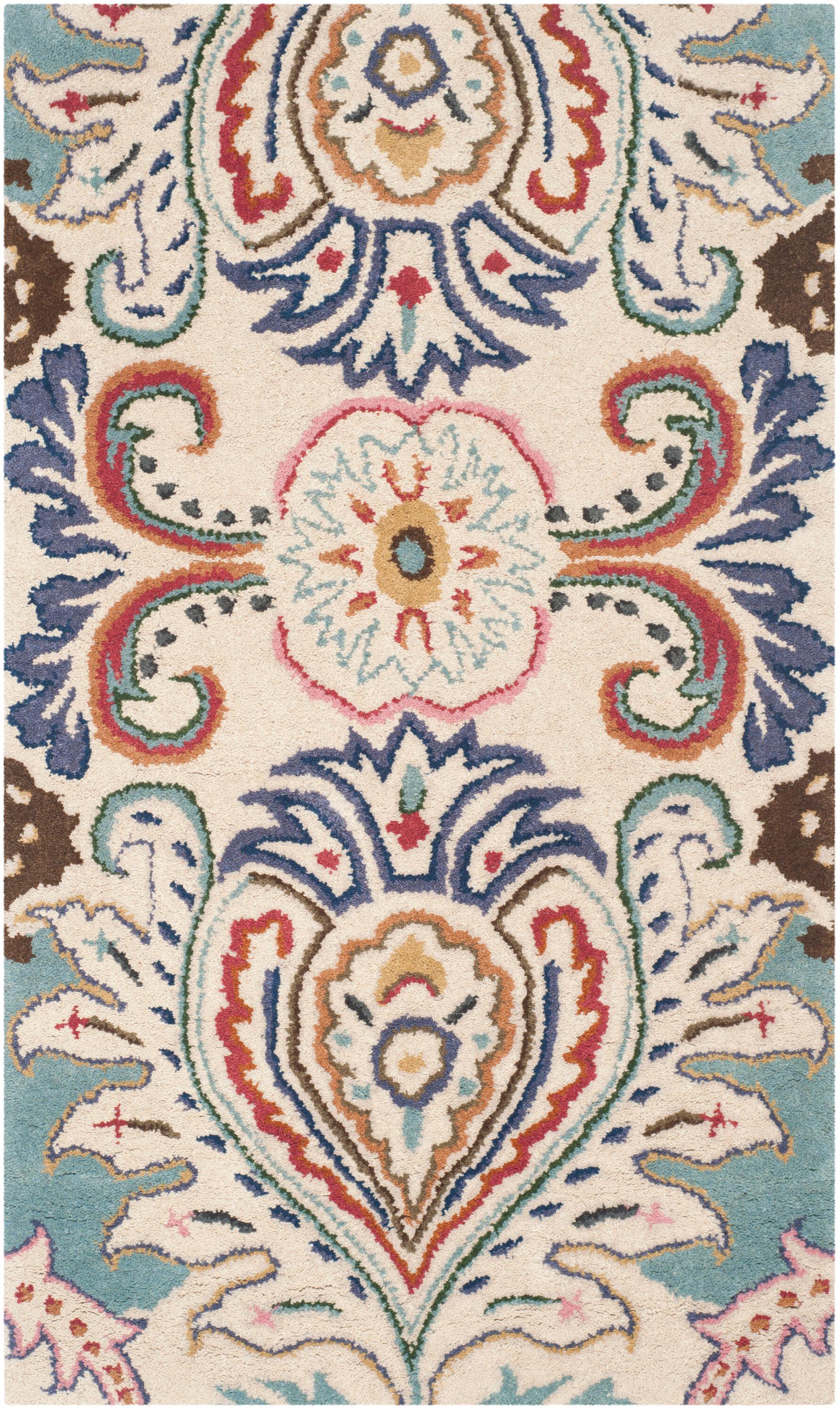 Bella BEL118 Hand Tufted Accent Rug - Ivory/Teal - 2'6"x4' - Safavieh.