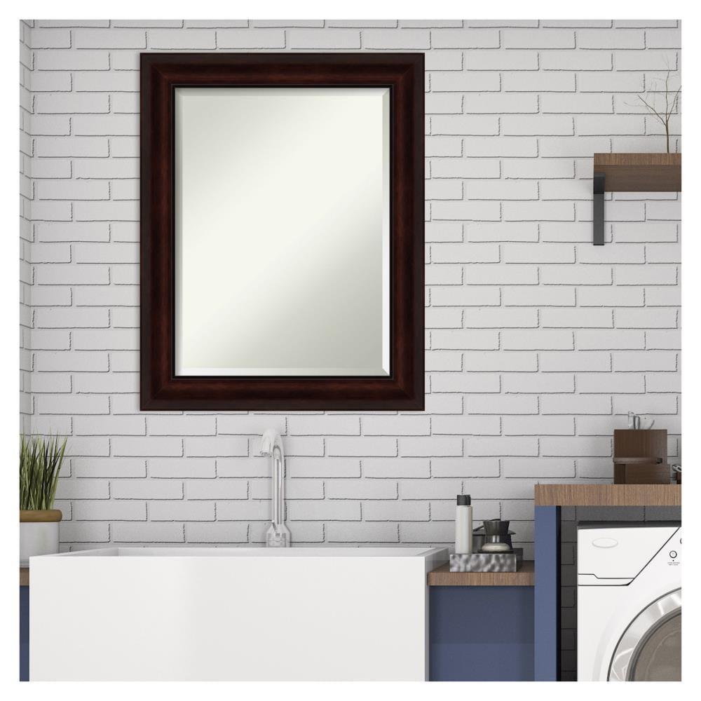 Amanti Art Beveled Bathroom Wall Mirror - Coffee Bean Brown Frame - Coffee Bean Brown Outer Size: 23 x 29 in
