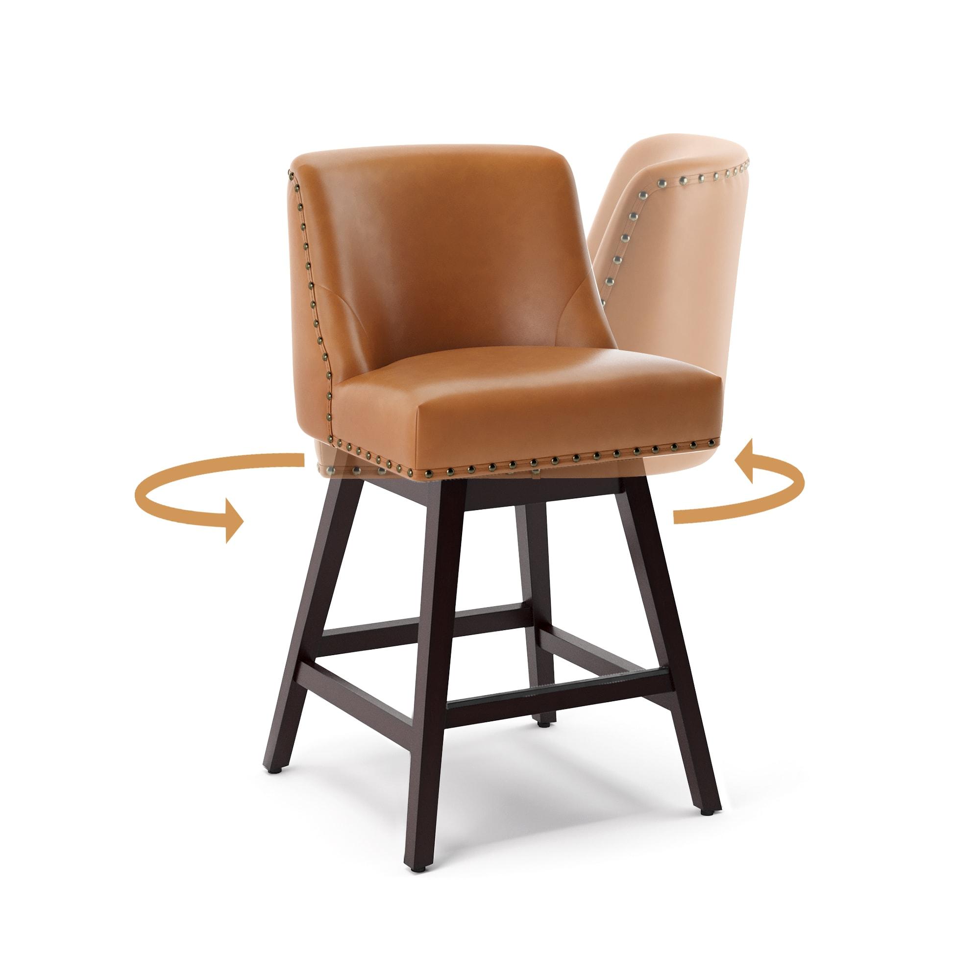 LUE BONA 360-degree Swivel Bar Stools Set of 3, 26" Counter Height Bar Stools with High Back and Wood Legs, Morden Faux Leather Upholstered Barstools for Kitchen Counter