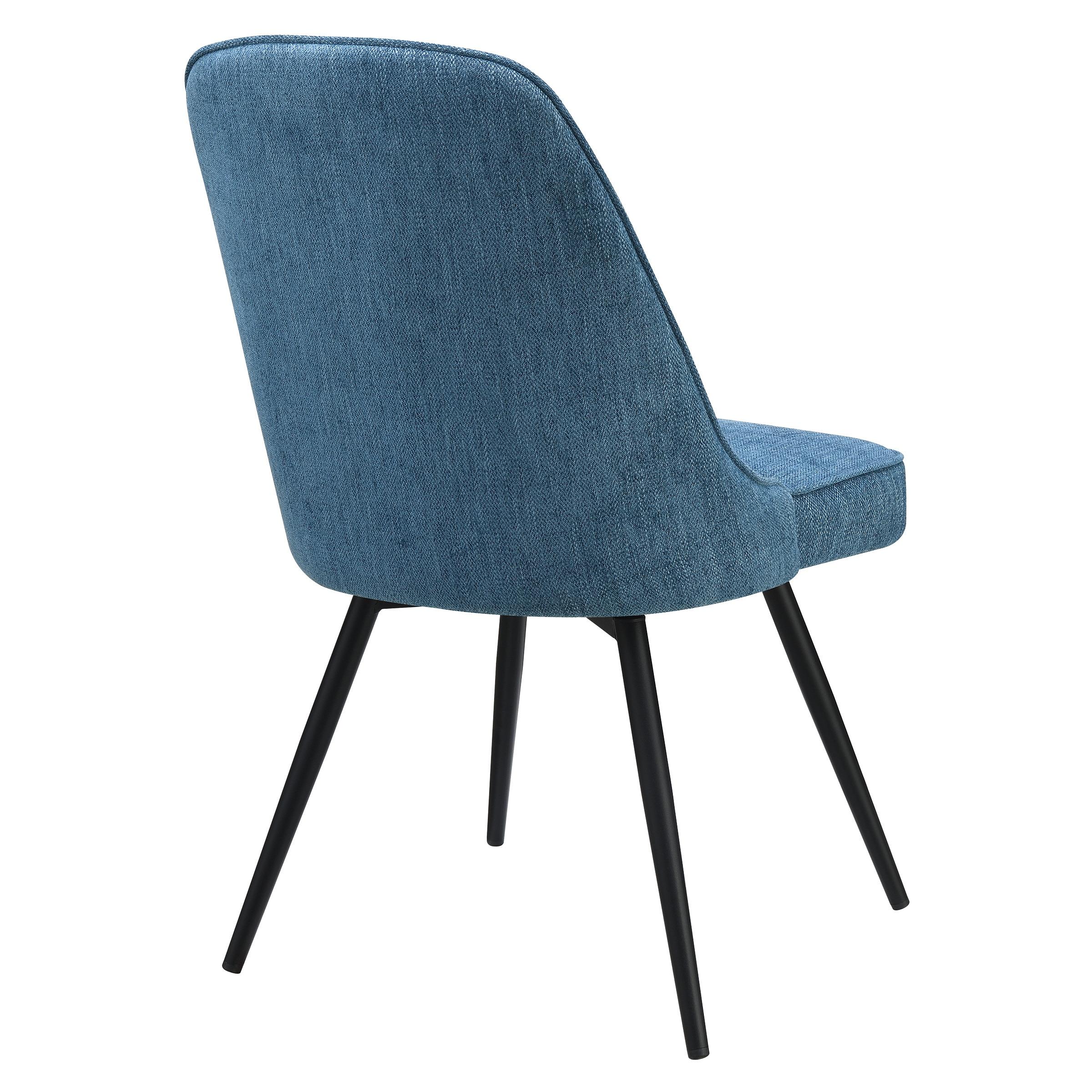 Martel Swivel Chair in Navy Herringbone Fabric with Black Legs