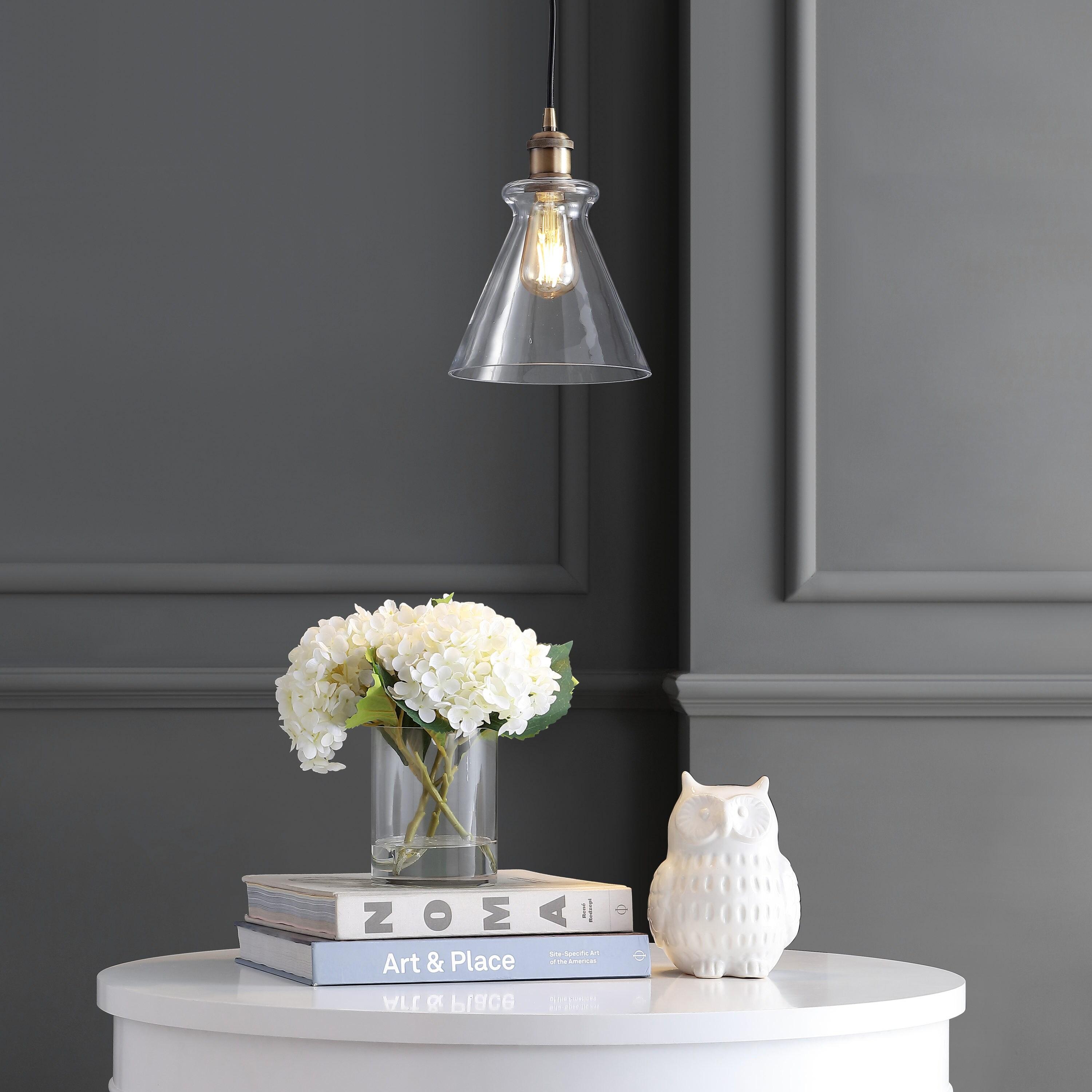 Goldwater 7.5" Adjustable Drop Metal/Glass LED Pendant, Brass Gold