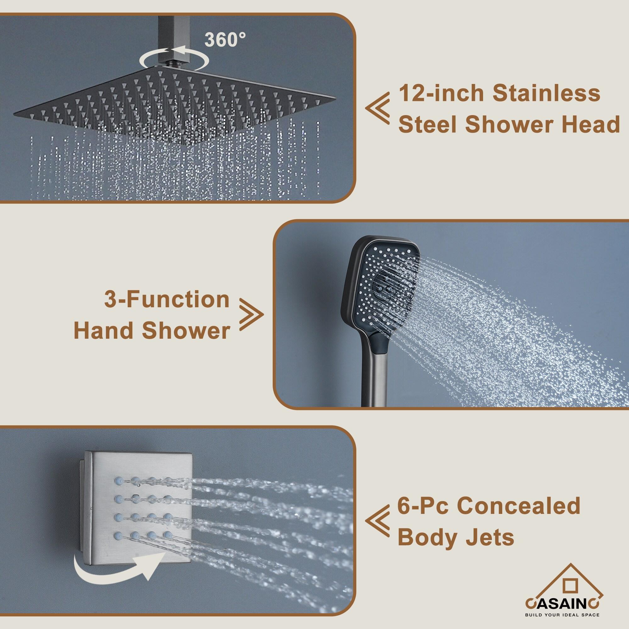 Revitalize 12 Inch Luxury Thermostatic Complete Shower System with Rough-in Valve