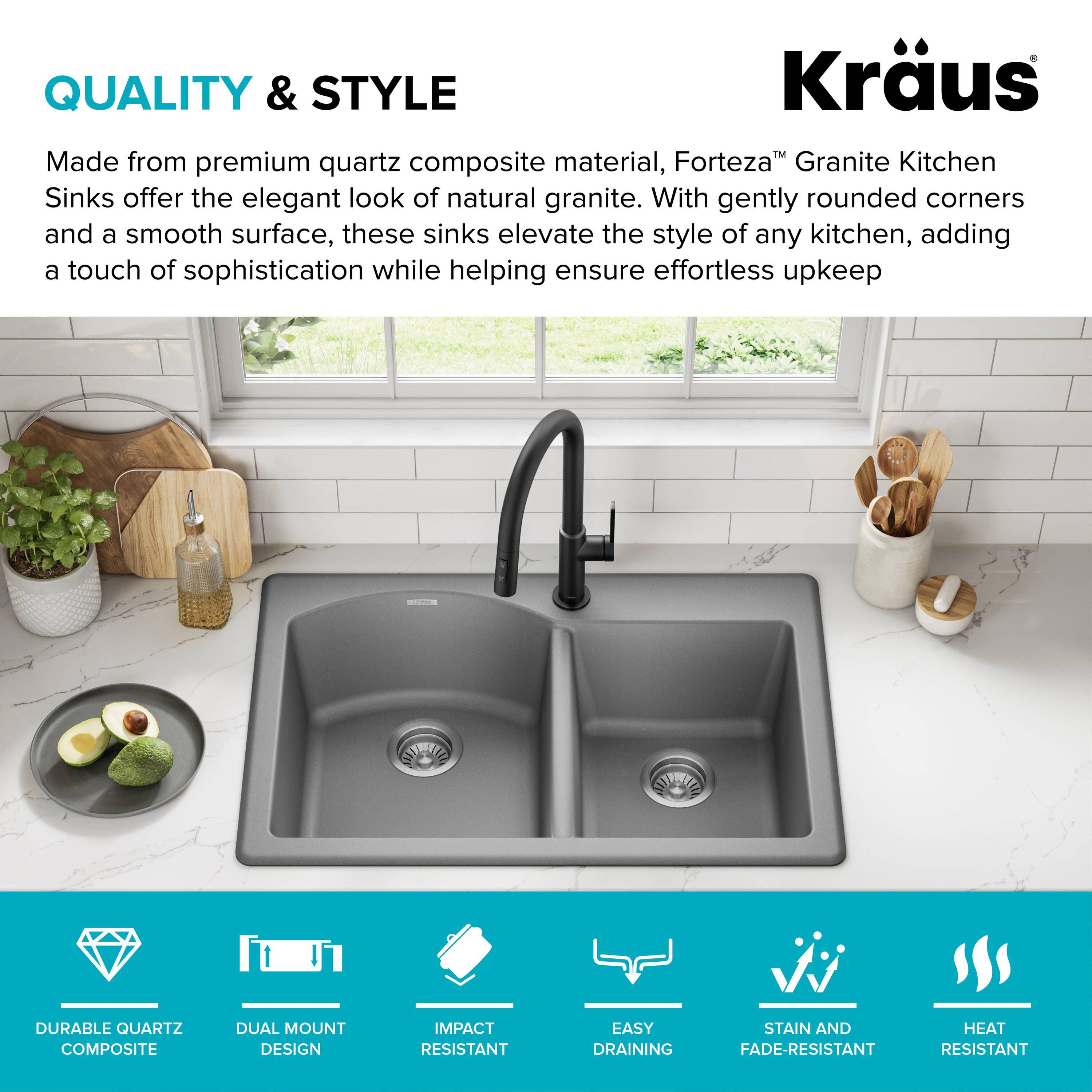 KRAUS Forteza™ 33" L Dual Mount 60/40 Double Bowl Granite Kitchen Sink