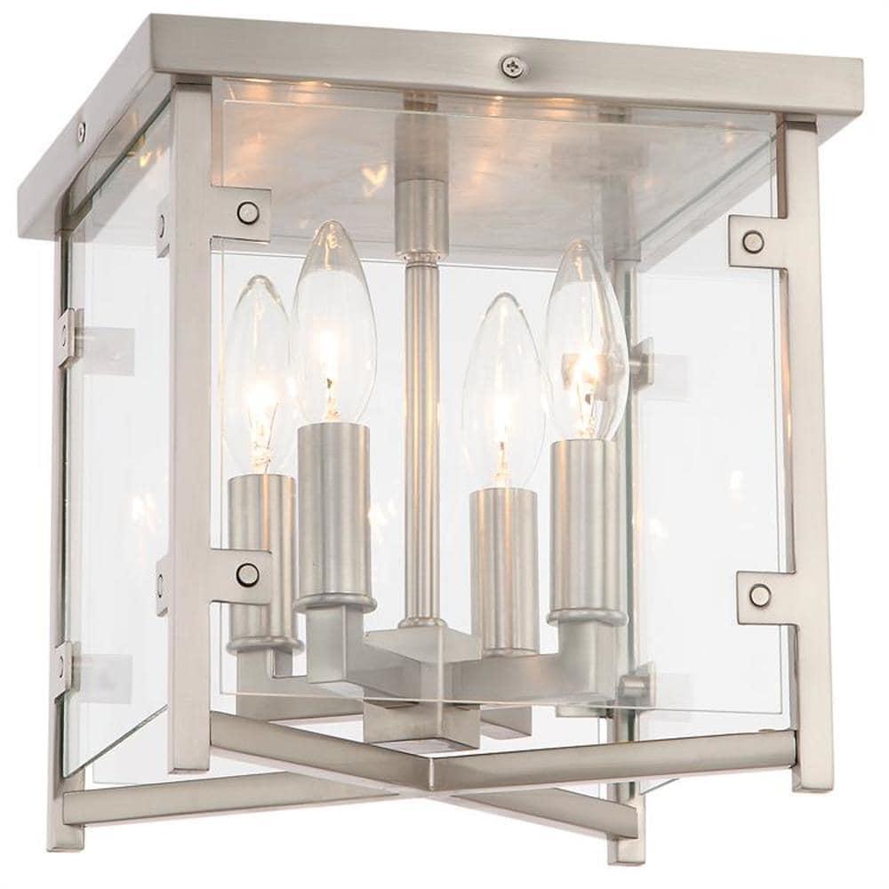 Danbury 4-Light Brushed Nickel Flush Mount with Clear Glass Panels