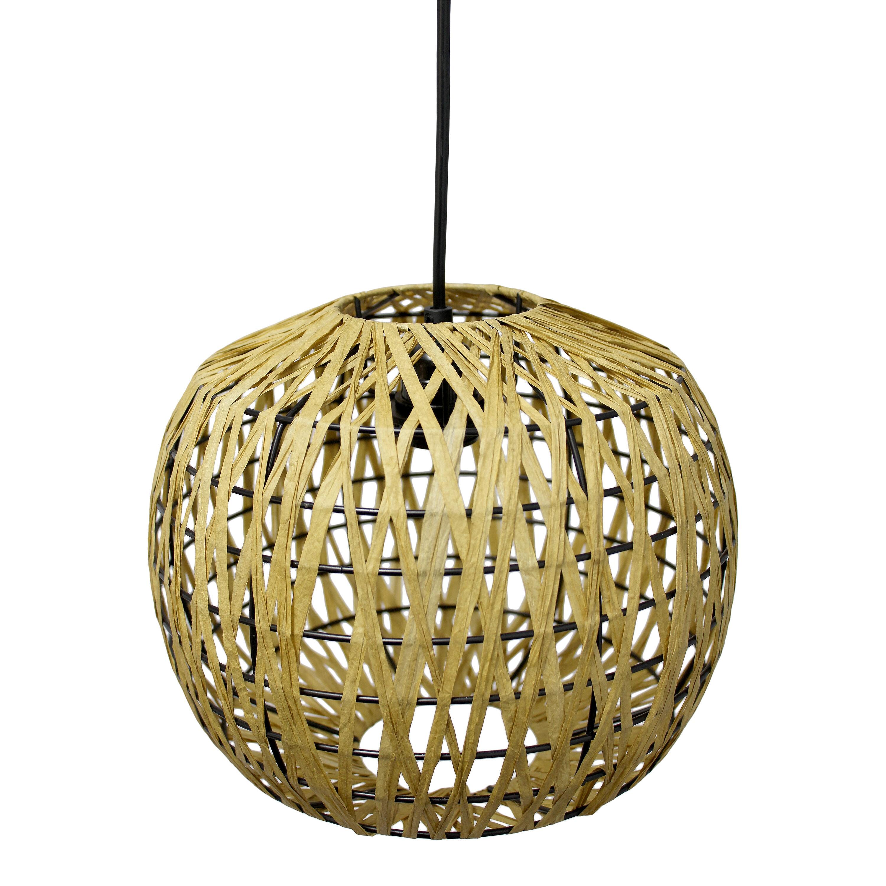 1-Light 11.38" Bohemian Farmhouse Coastal Woven Paper Shade Pendant Beige - Lalia Home: UL Listed, Adjustable Cord