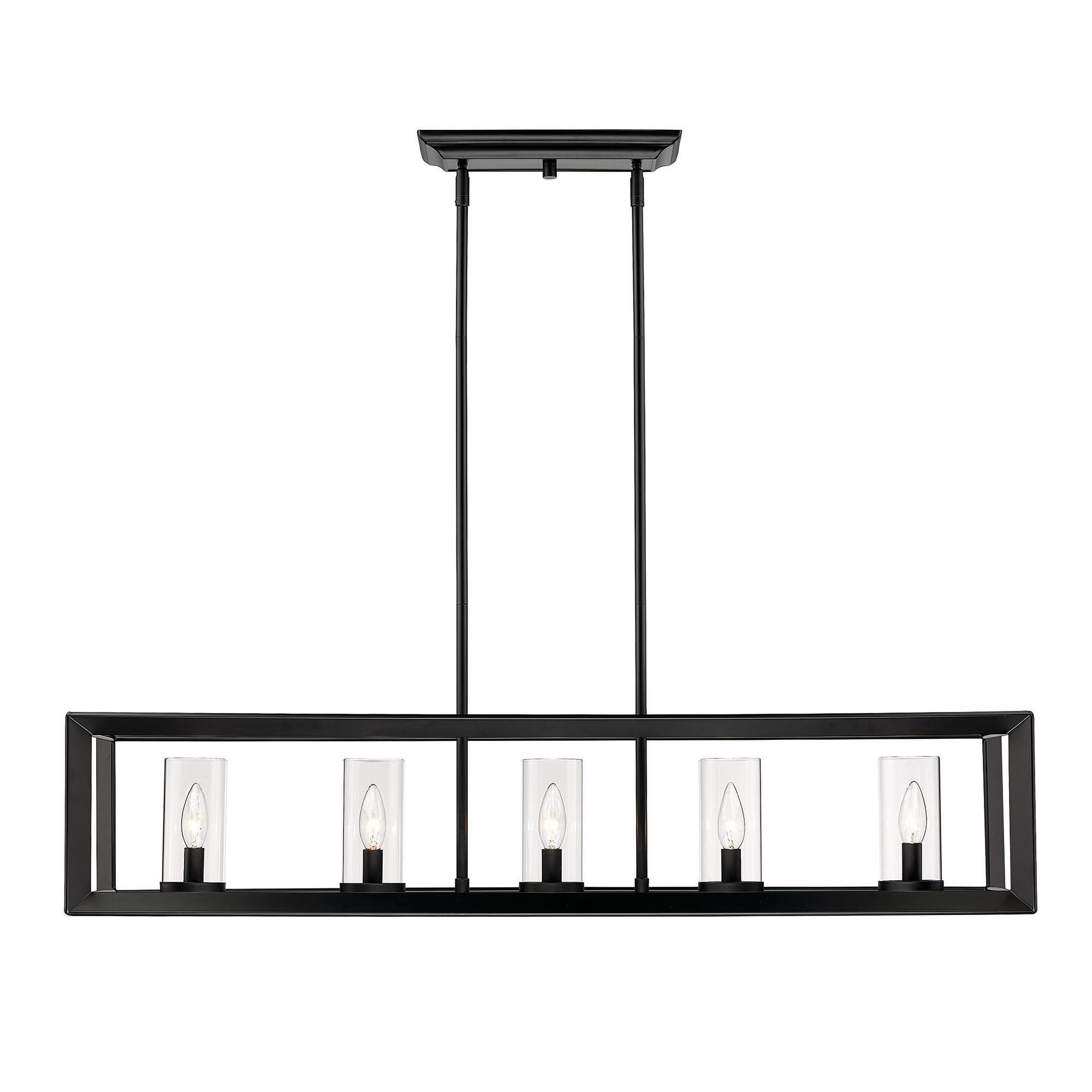 Golden Lighting Smyth 5-Light Linear Pendant in Matte Black with Clear Glass
