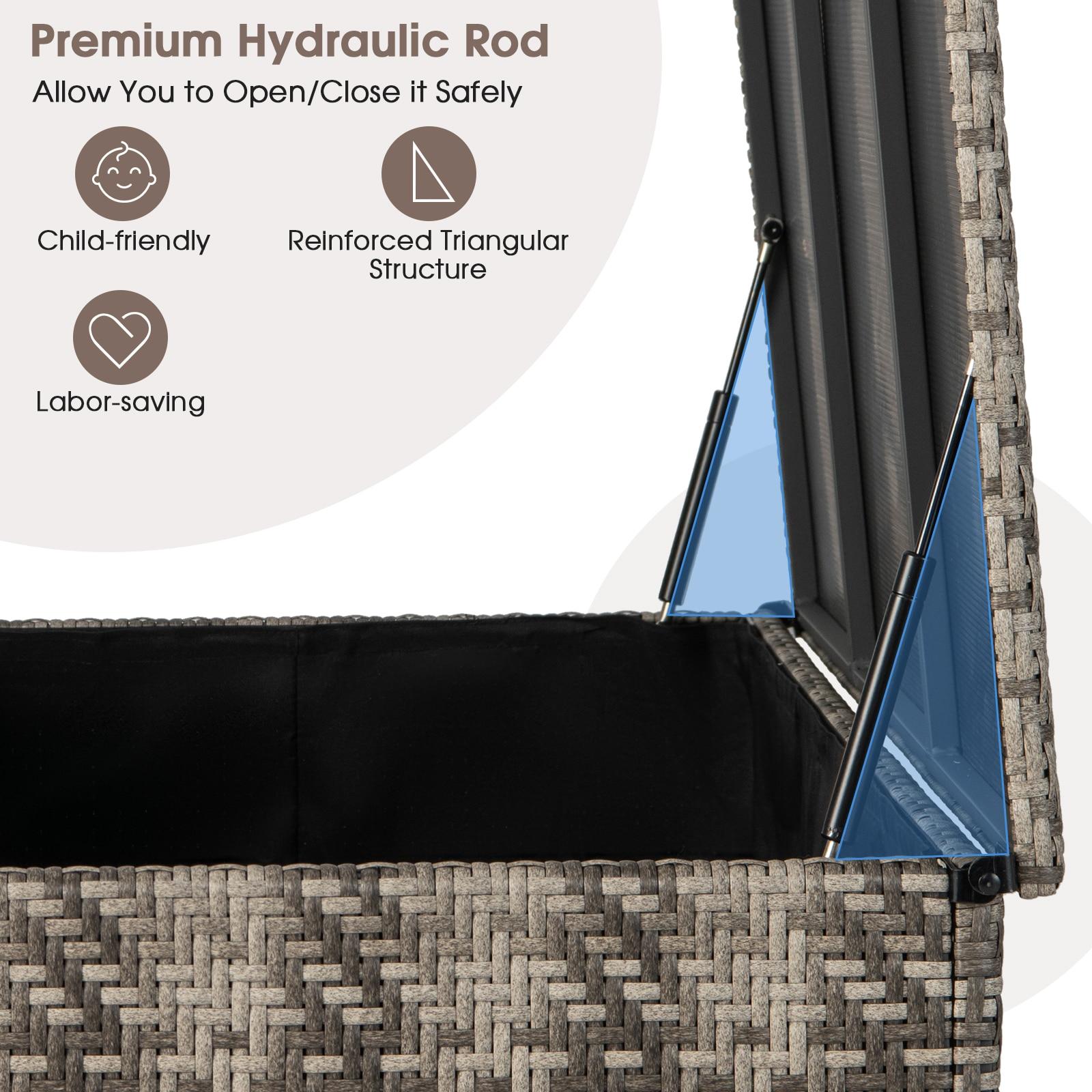 Costway 96 Gallon Patio Rattan Storage Deck Box Container Garden Liner Wheels Mix Grey