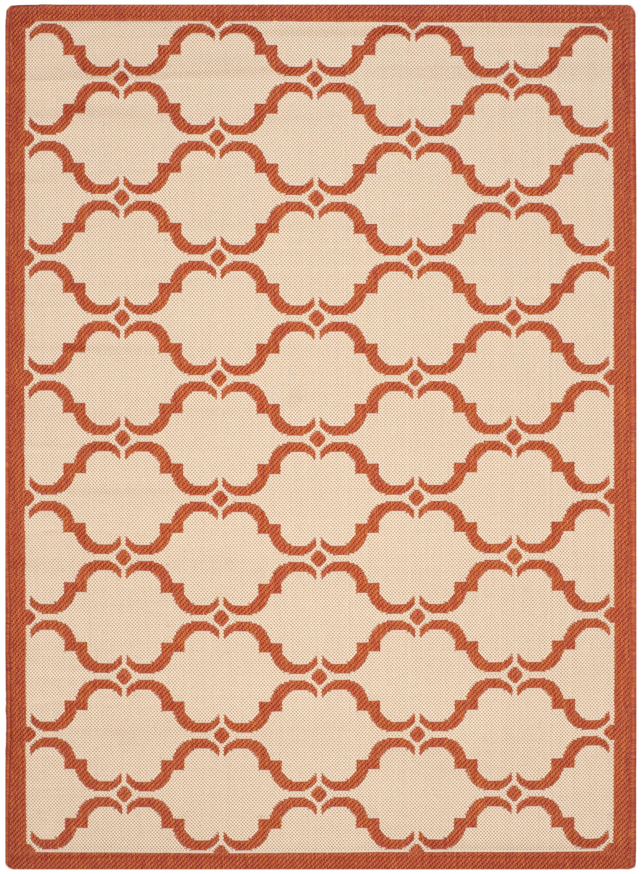 Beige and Terracotta Rectangular Synthetic Trellis Rug 4' x 5'7"