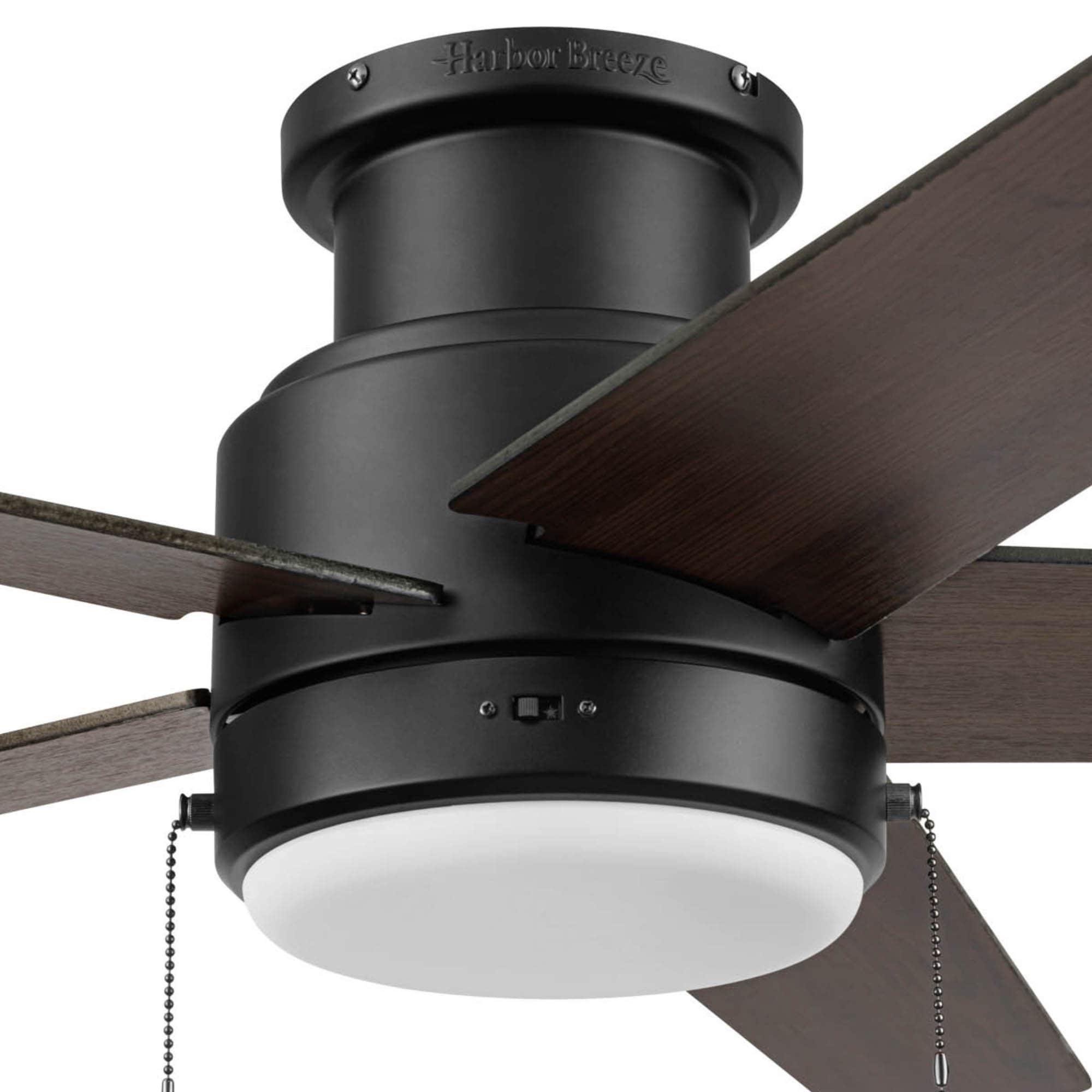 Harbor Breeze Fairbanks 52-Inches Matte Black with Black/Sable Blades Color-Changing Indoor/Outdoor Flush mount Standard Ceiling Fan With Light ( 5 -Blade)