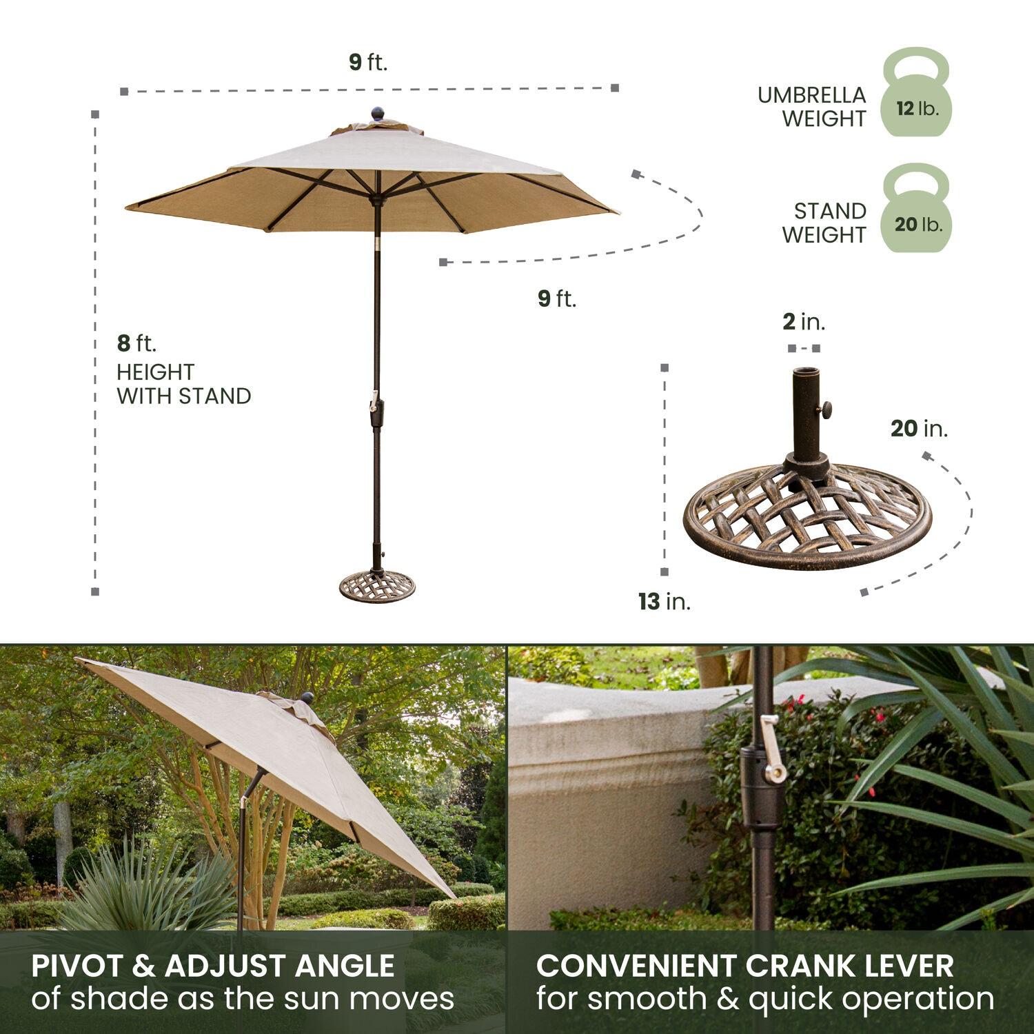 Hanover Traditions 5 Pcs Aluminum Outdoor Dining Set Seats 4 with Umbrella, Tan