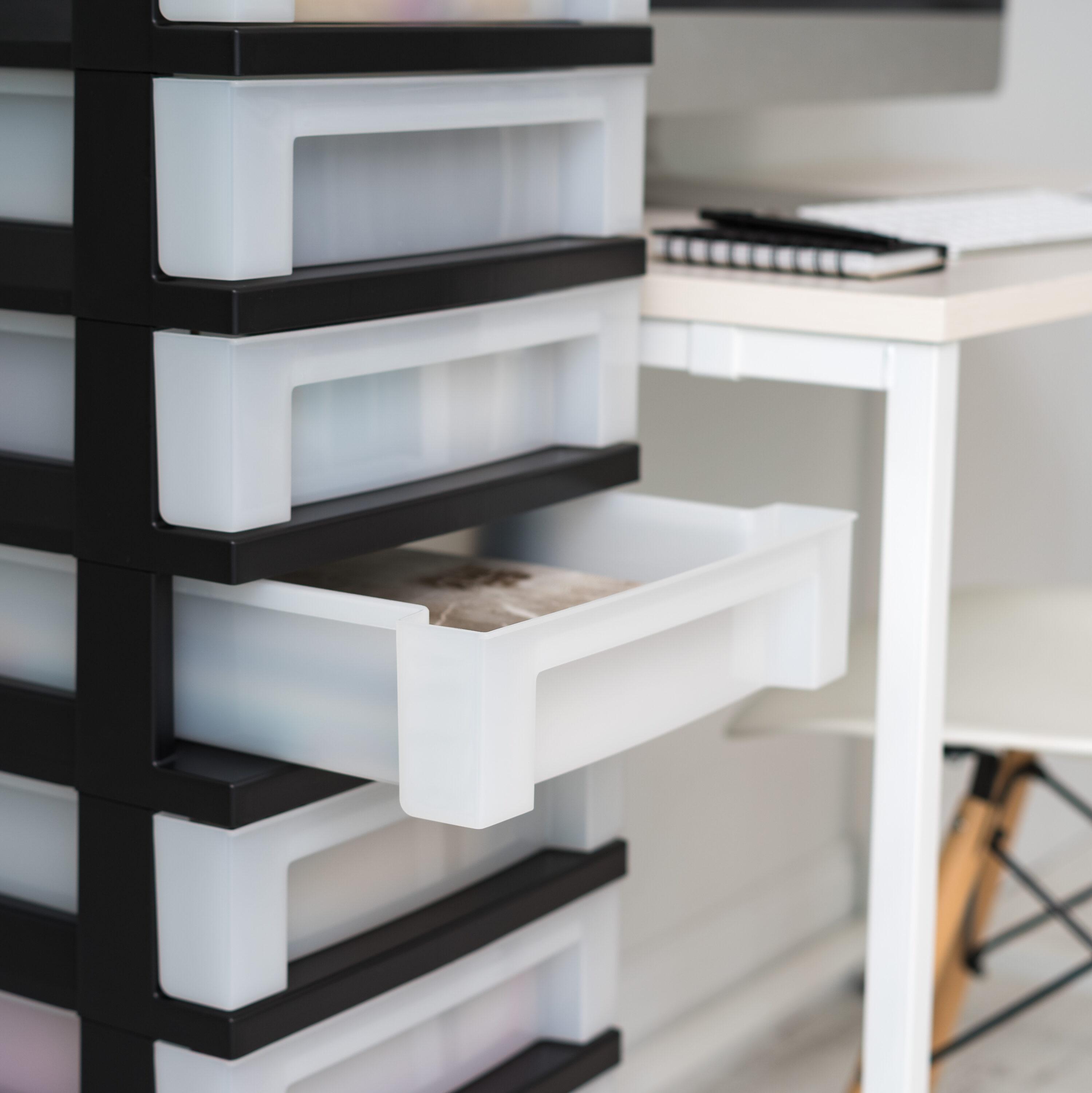Black 9-Drawer Storage Tower with Organizer Top and Wheels