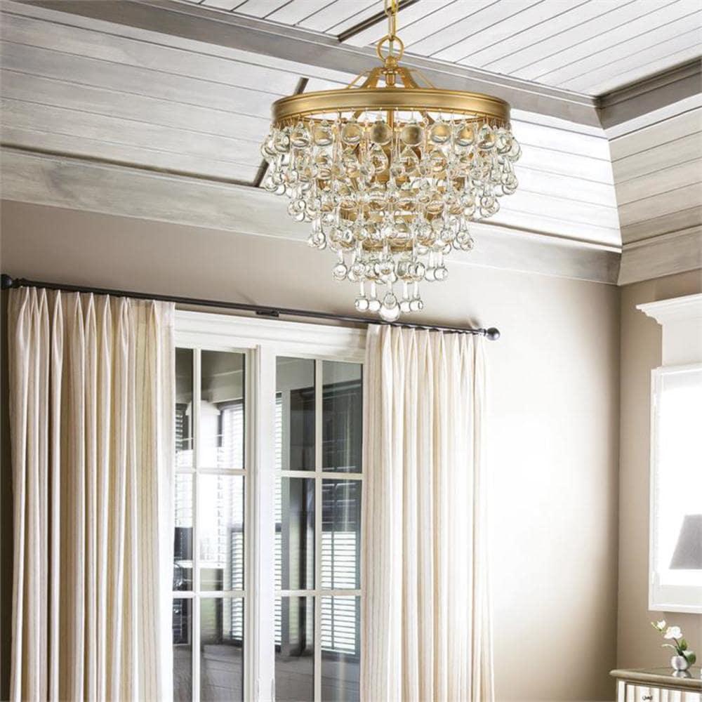 Vibrant Gold Mini Chandelier with Crystal Accents