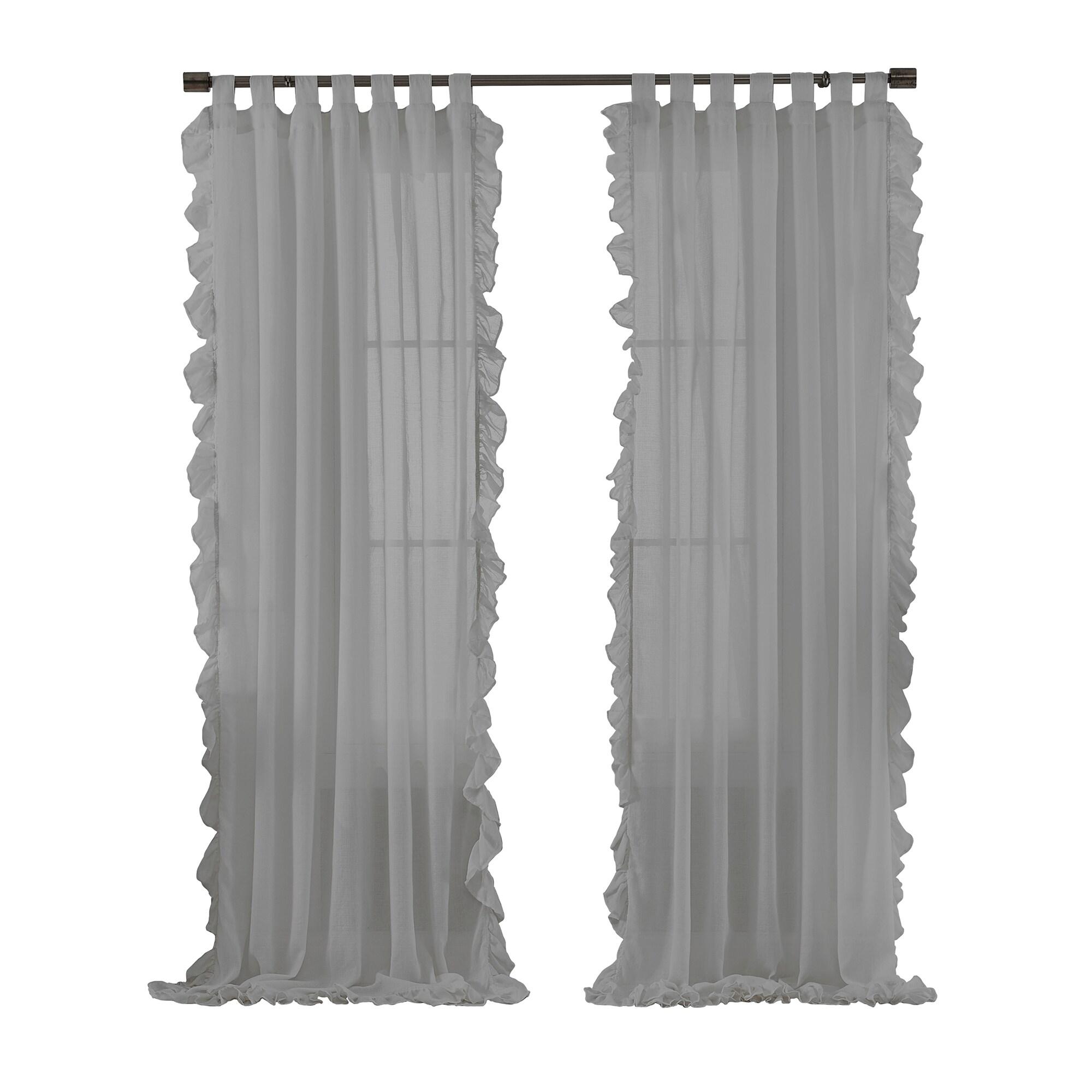 Bella Tab-Top Ruffle Cottagecore Single Sheer Window Curtain Panel - 52" x 95" - Charcoal - Elrene Home Fashions