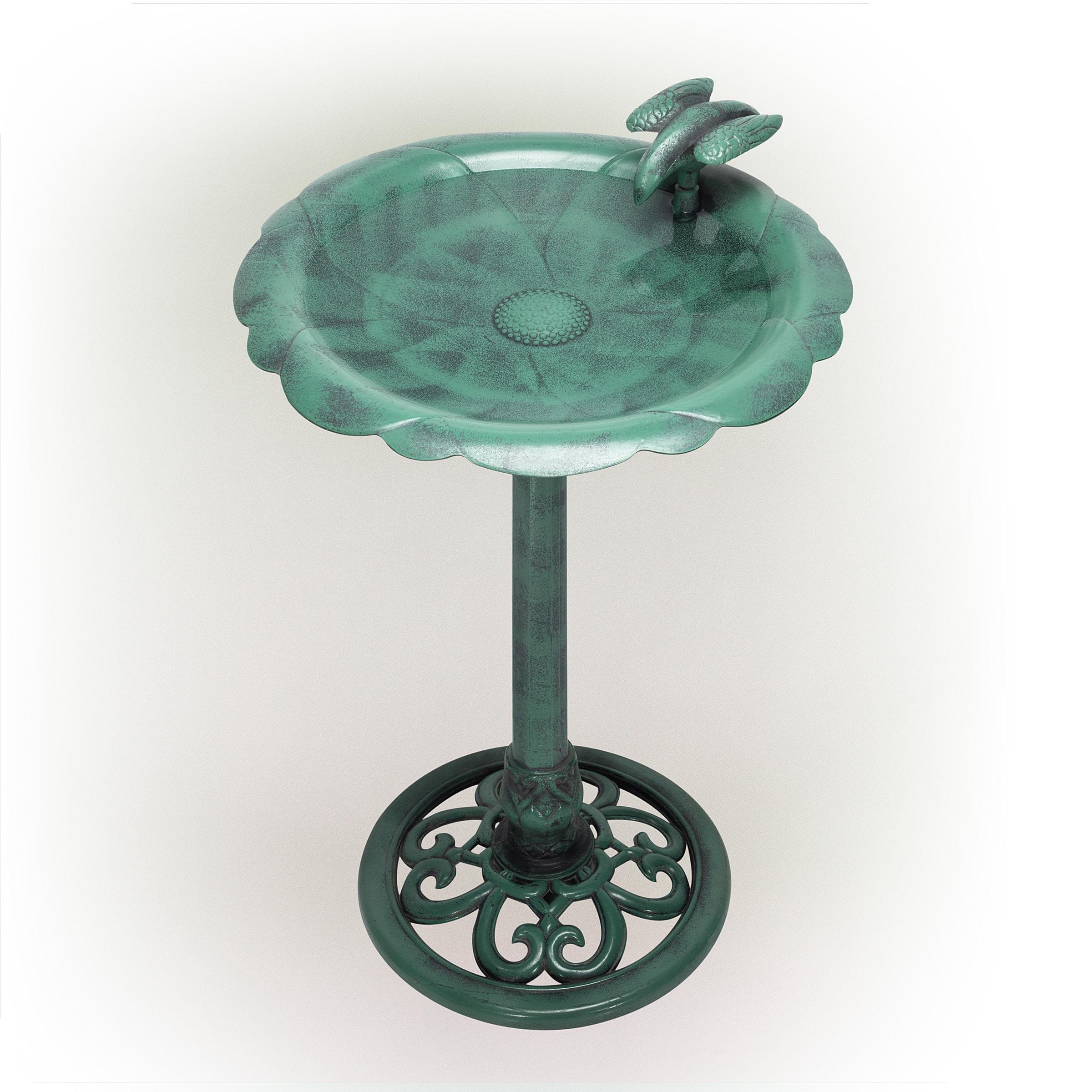 Green Polypropylene 31" Outdoor Bird Bath with Bird Decoration