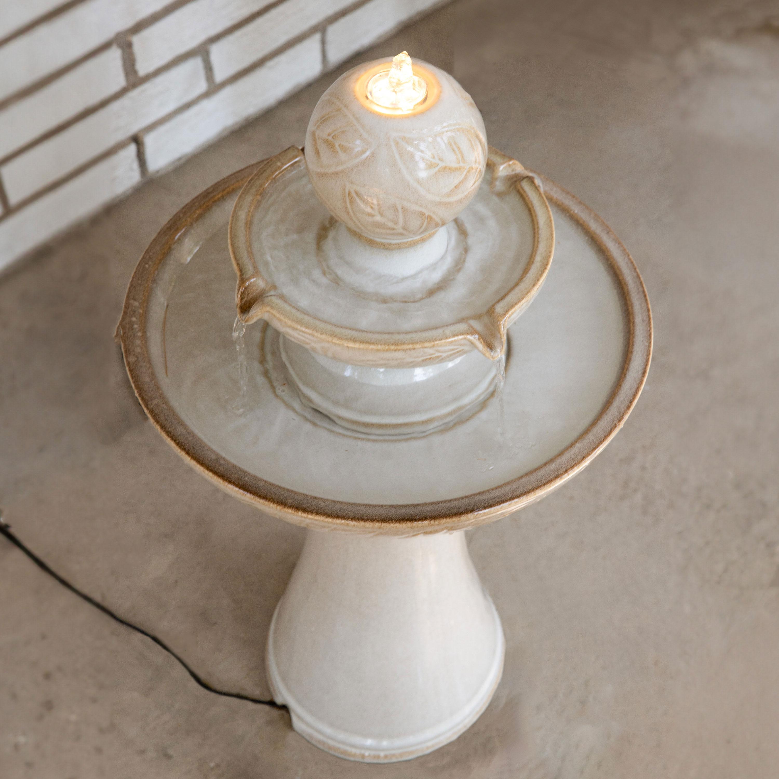 Gentle Glow 26.5" H 2-Tier Ceramic Fountain with LED Lights