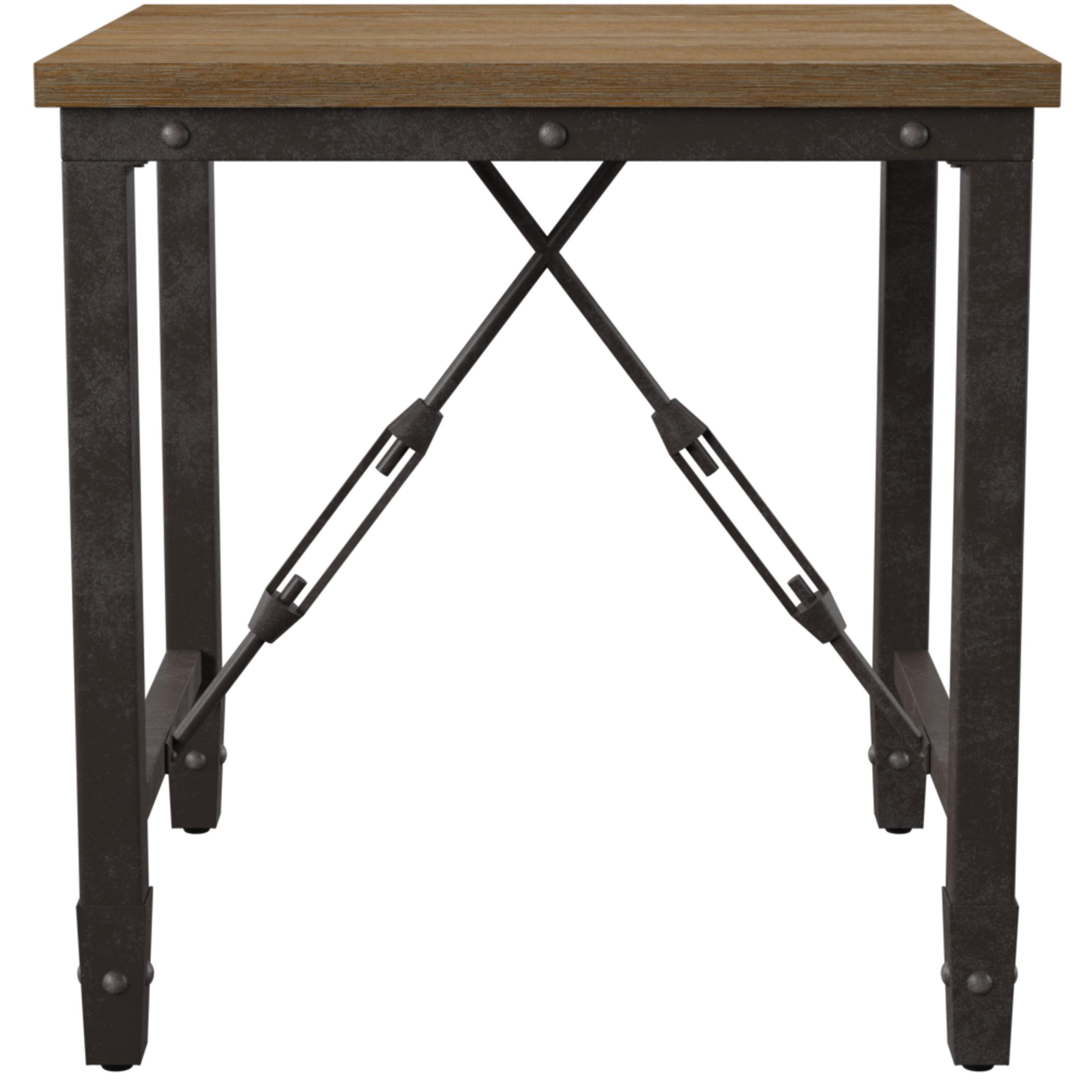 Jersey End Table Antique Oak - Steve Silver Co.: Industrial Style, 24-Inch Height, Pine Veneer, Iron Stretchers