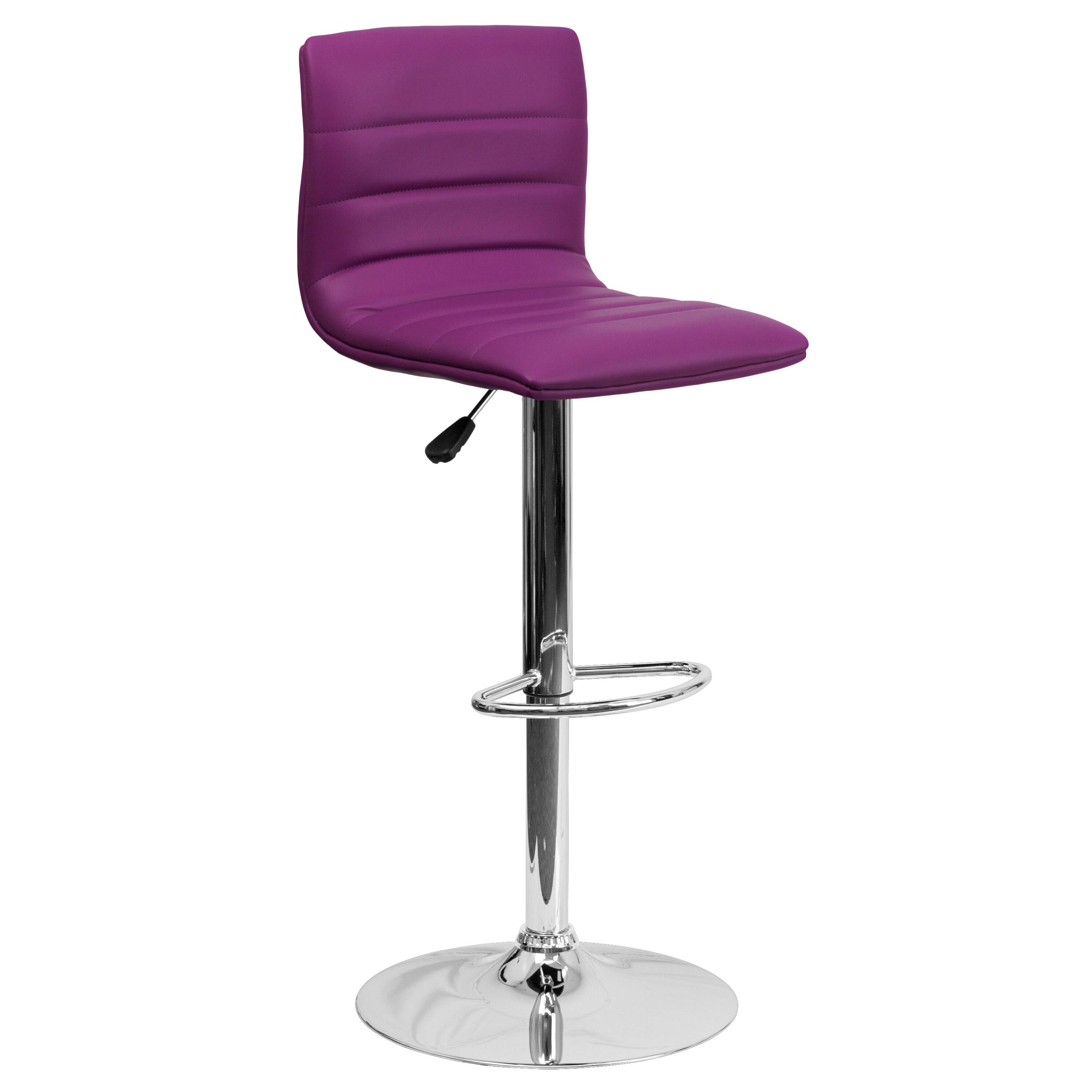 Flash Furniture Modern Purple Vinyl Adjustable Bar Stool with Back, Counter Height Swivel Stool with Chrome Pedestal Base