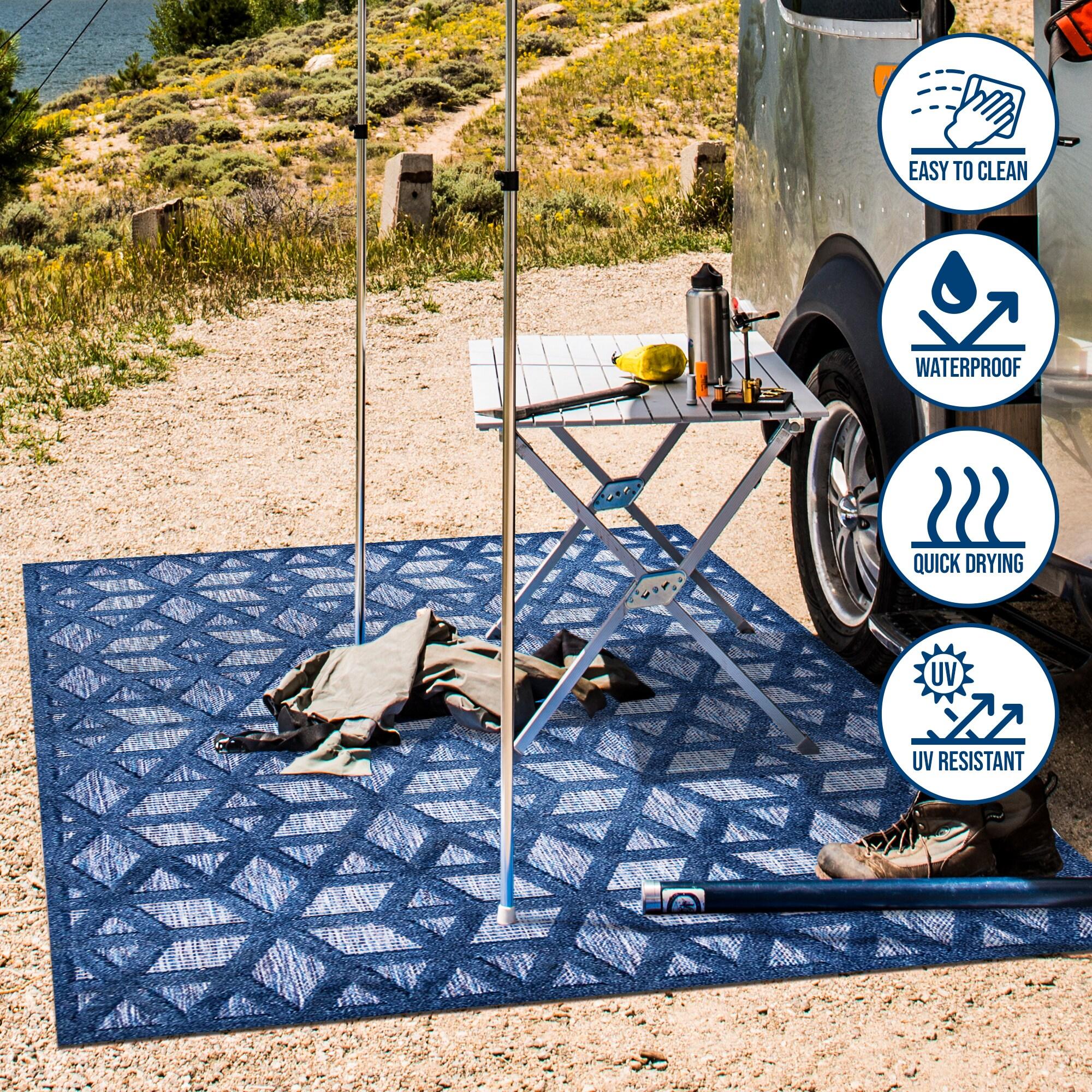 8'x10' Talaia Neutral Geometric Indoor/Outdoor Area Rug, Navy - JONATHAN Y