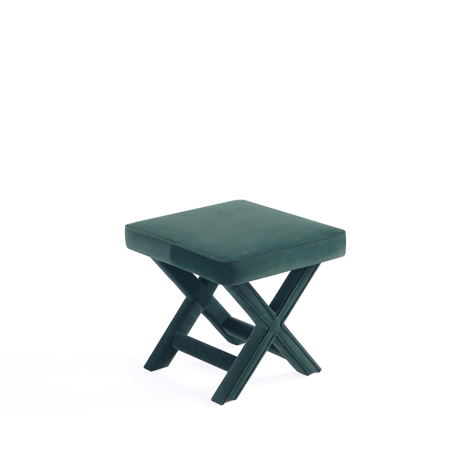 Manhattan Comfort Abigail Velvet Upholstered Ottoman Green: Mid-Century Modern, Padded, Wood Legs