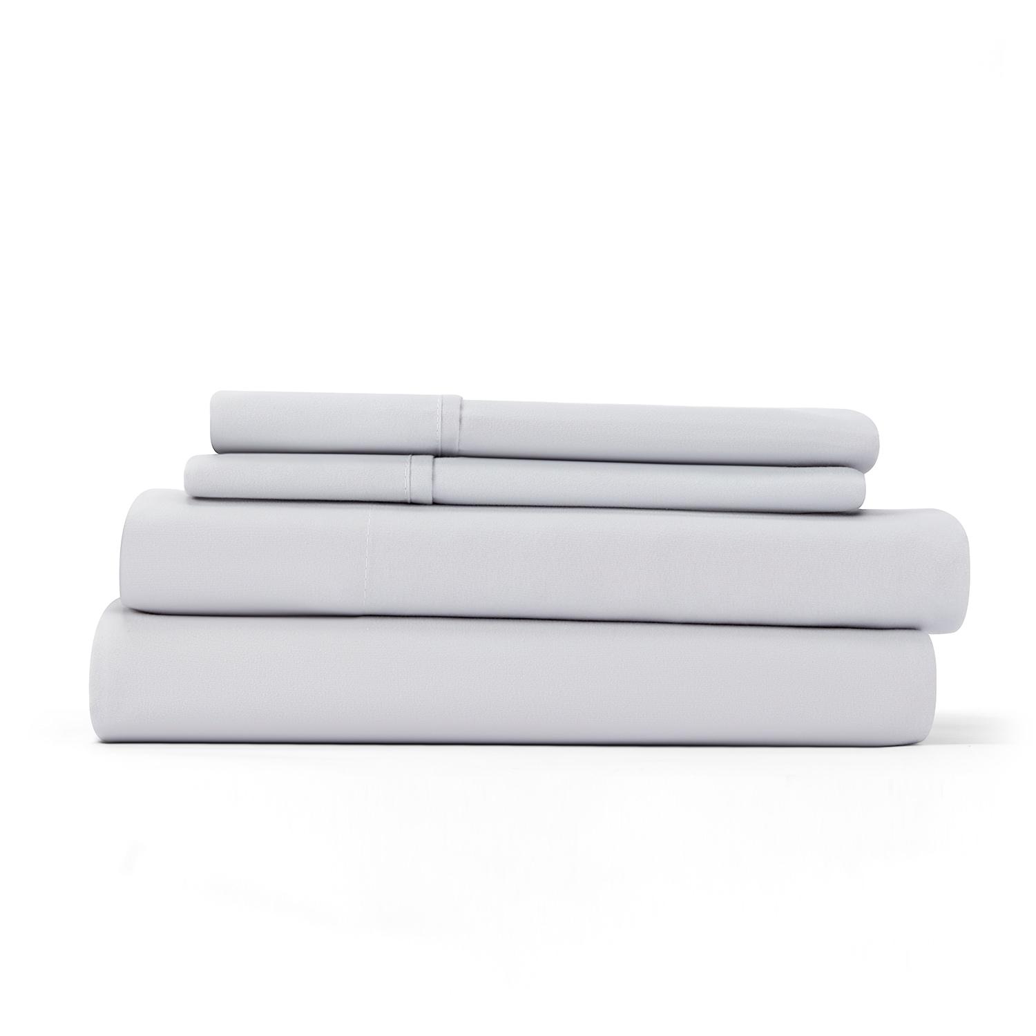 4-Piece Light Gray Solid Microfiber Queen Sheet Set