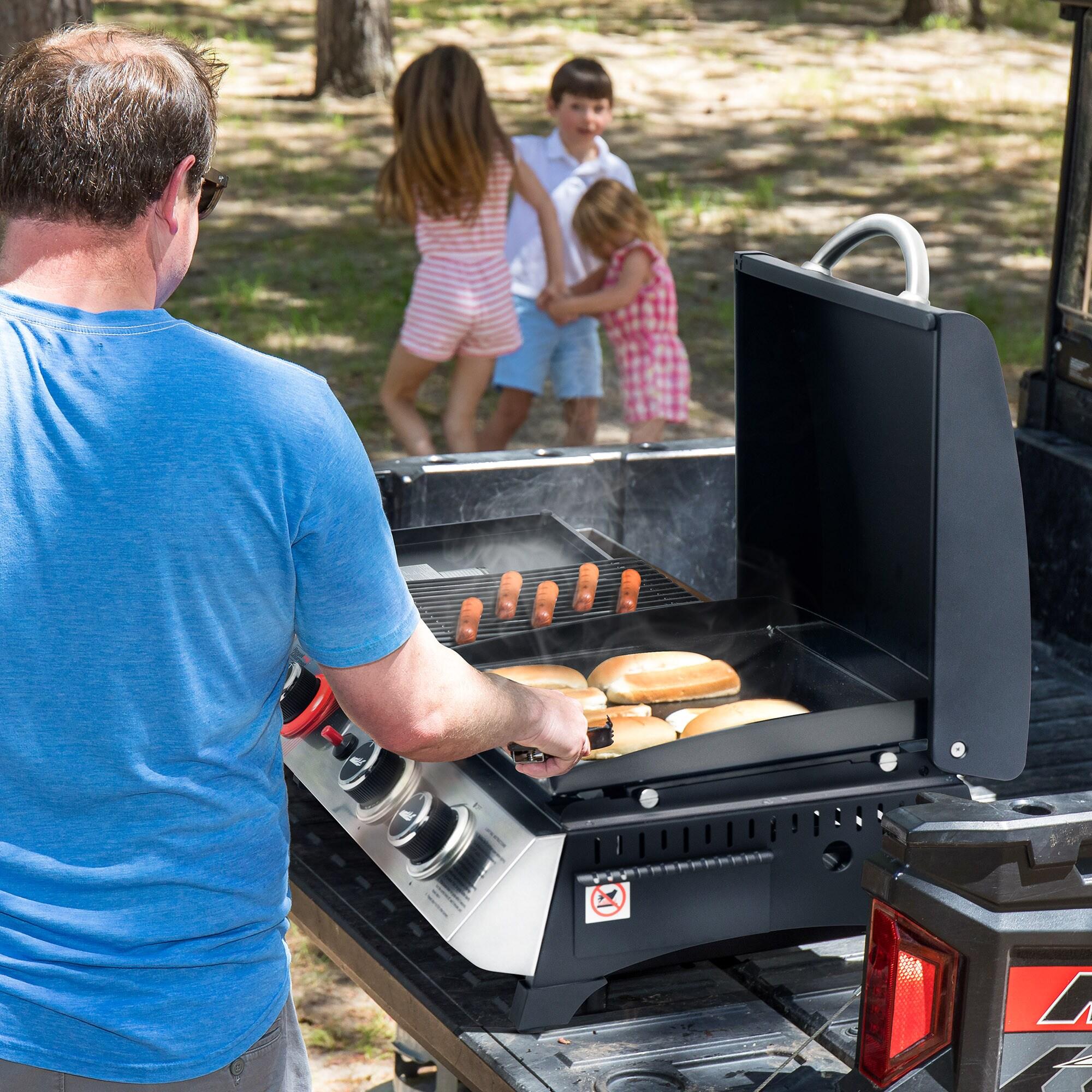 Royal Gourmet 3-Burner Portable Gas Griddle With Side Burner, 3-in-1 Grill and Griddle Combo Station With Lid for Outdoor Cooking, Silver