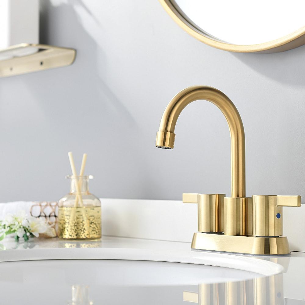 Brushed Gold 4-Inch Centerset Bathroom Faucet with Swivel Spout