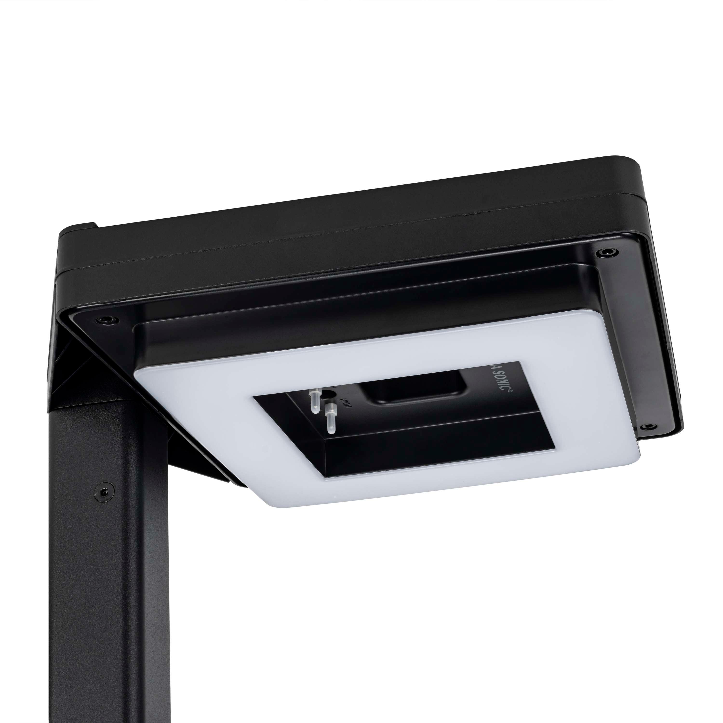 Contemporary 99 in. 1-Light Square Black Modern Aluminum Waterproof Solar Lamp Post Light with 3-Colors Integrated LED