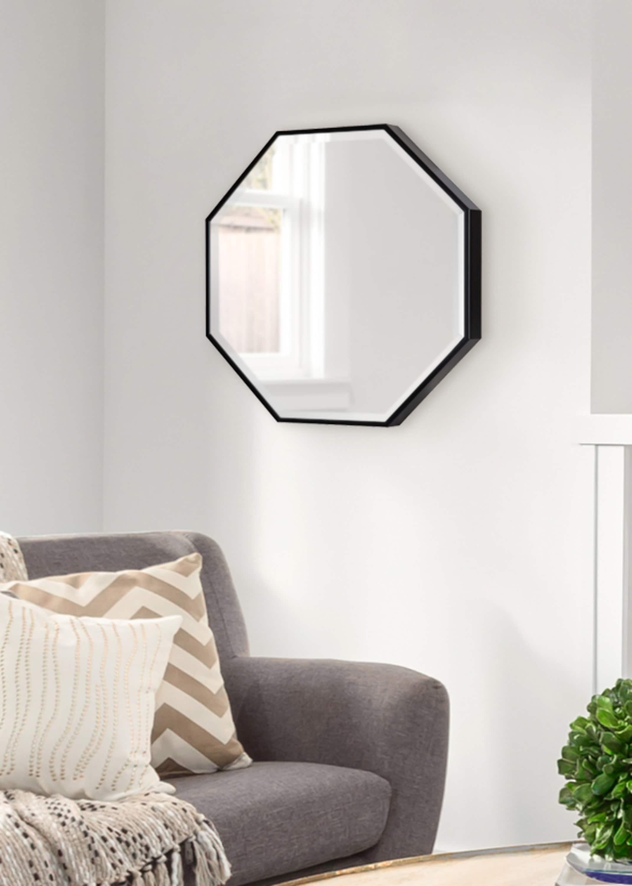 Kate & Laurel All Things Decor 18" x 18" Rhodes Hexagon Wall Mirror Black: Modern Octagon, No Assembly, Wall Mount