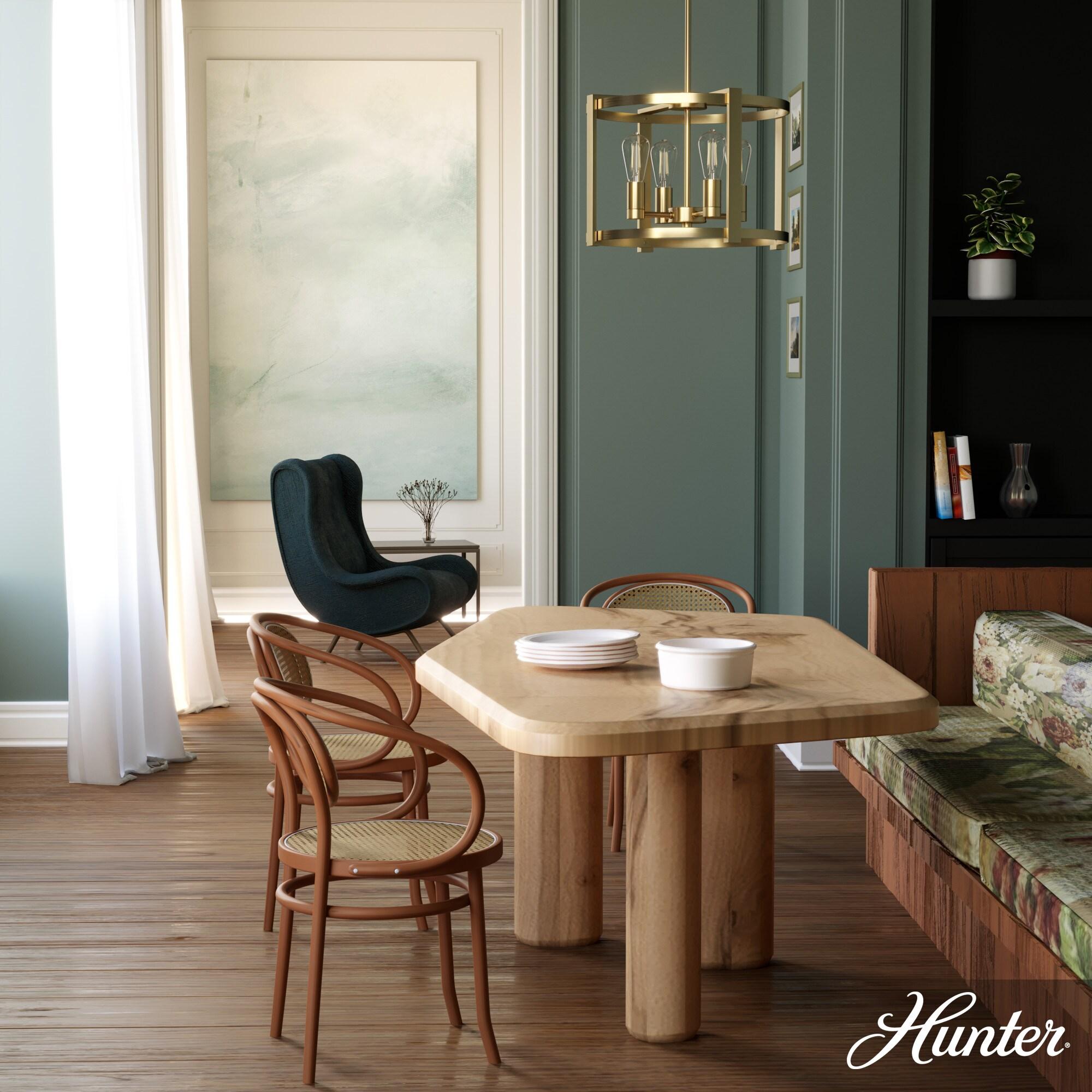 Hunter - Astwood 4-light Alturas Gold, Medium Size Chandelier, Dimmable, Caged Style, Drum Shaped, for Bedrooms, Kitchens, Dining, Living Rooms - 19958