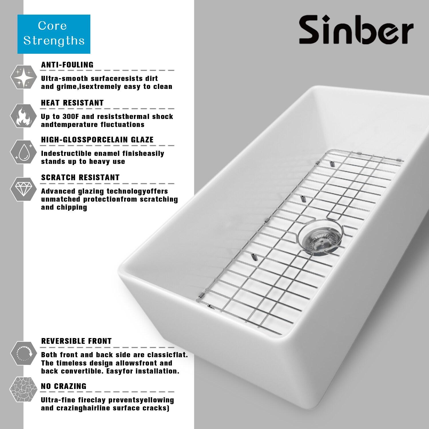 Sinber 33 Inch Farmhouse Apron Single Bowl Kitchen Sink with Fireclay White Finish 2 Accessories