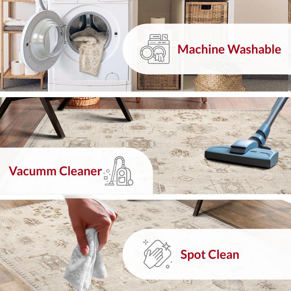 Nuloom Krystin Distressed Pet Friendly Machine Washable Area Rug, 5' x 8', Beige