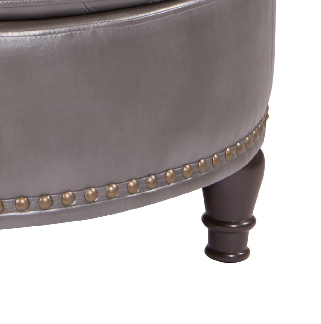 OSP Home Furnishings Augusta Round Storage Ottoman in Pewter Bonded Leather with decorative nailheads